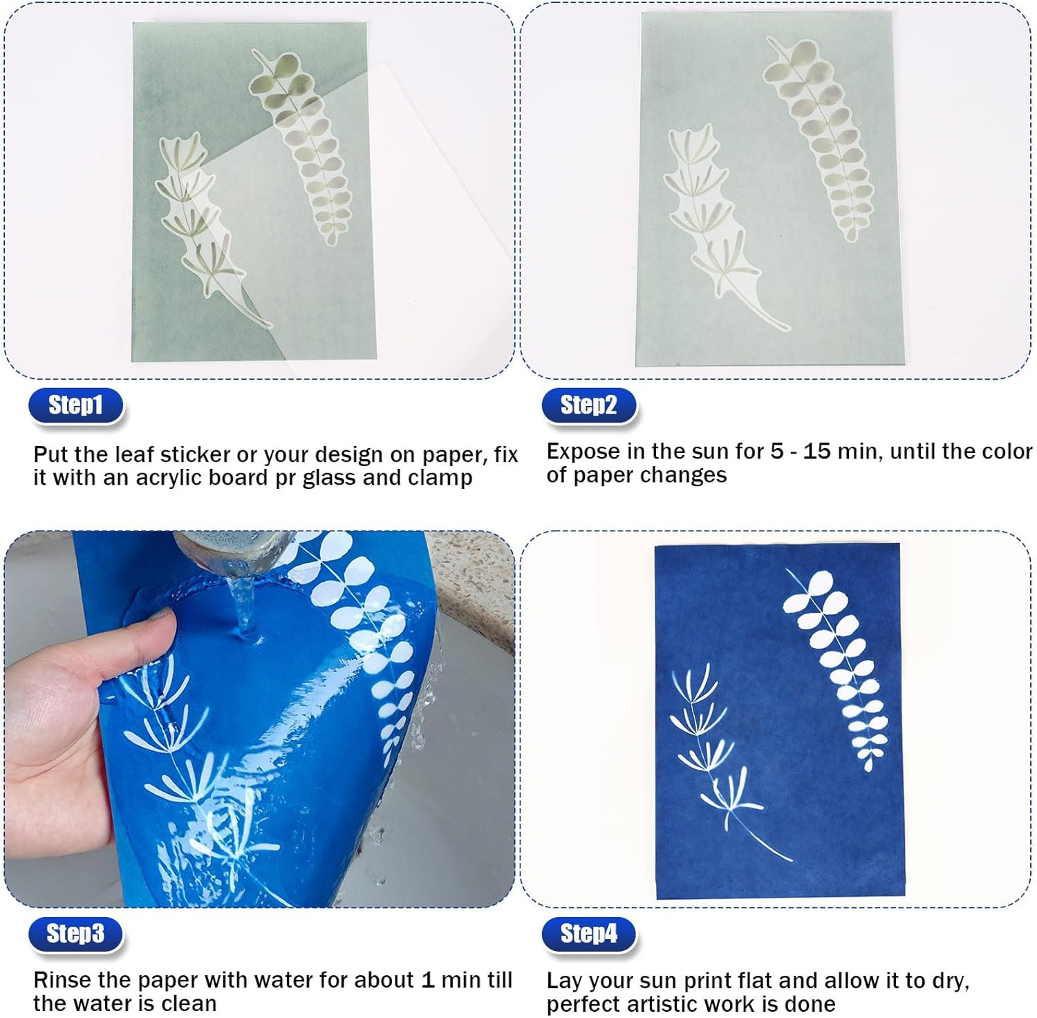 20 PCS Cyanotype Sun Print Kit, A5 Sensitive Solar Art Paper Kit with 20 Pcs Lea