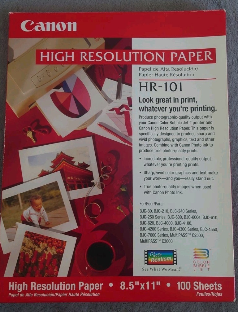 Canon Vintage HR-101 High Resolution Paper, 8-1/2 x 11, White, 100 Sheets