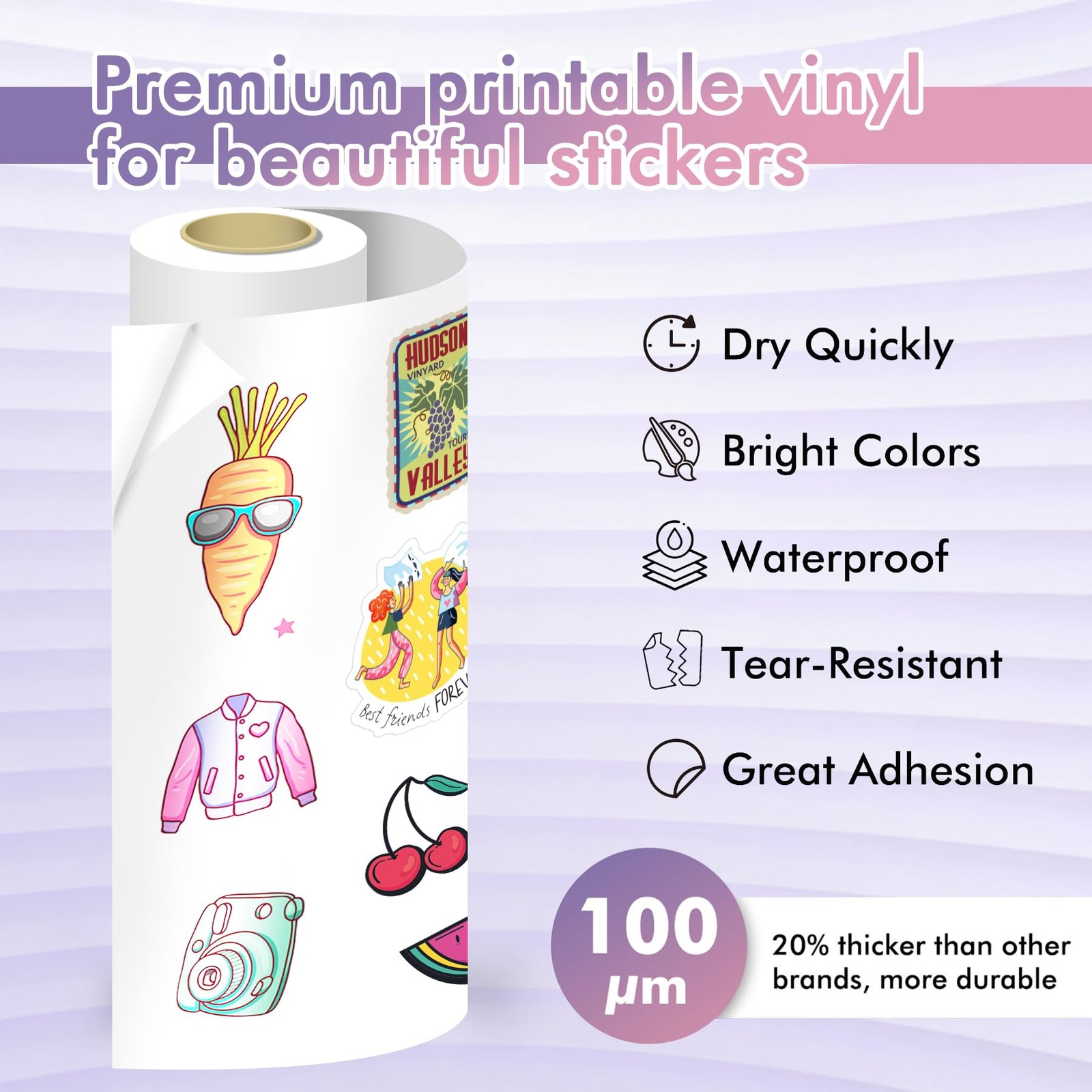 Printable Vinyl Sticker Paper Roll White 13 inch x 32.8 ft Inkjet Printers