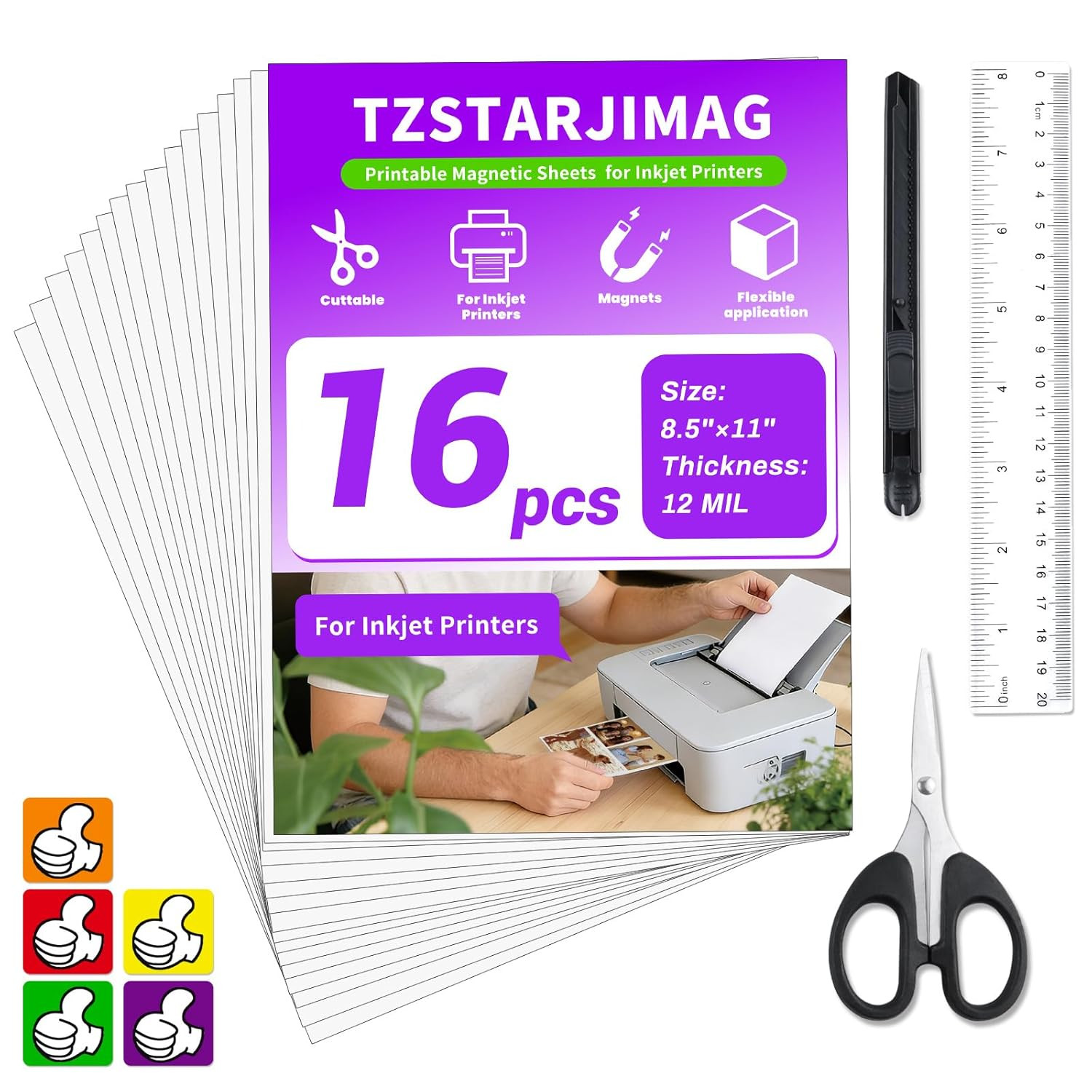 Printable Magnetic Sheets for Inkjet Printer,8.5″ X 11″(Pack of 16),12 Mil Thick