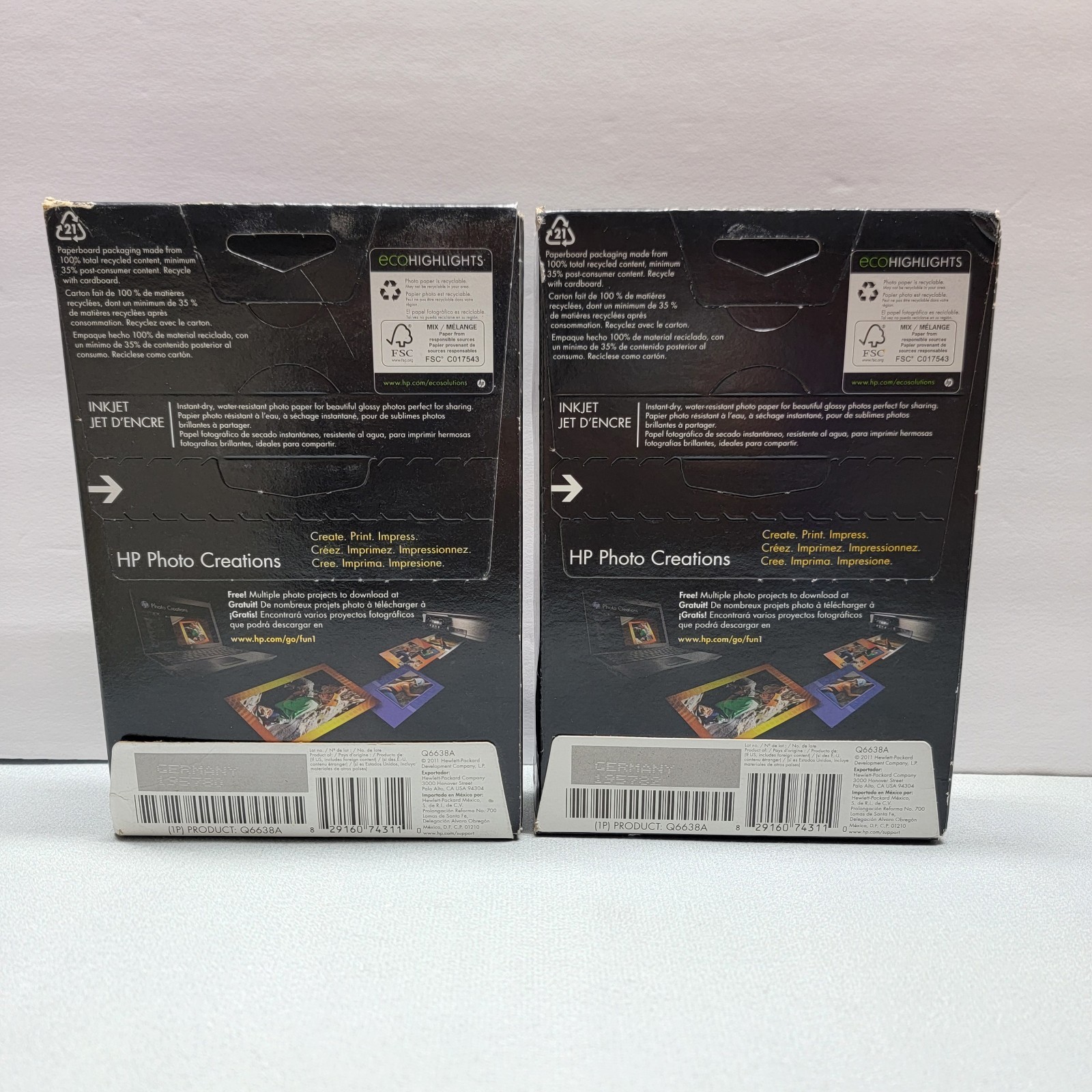2 -HP Advanced Photo Glossy Q6638A Paper 100 Sheets 4×6 66lb All InkJet Printers