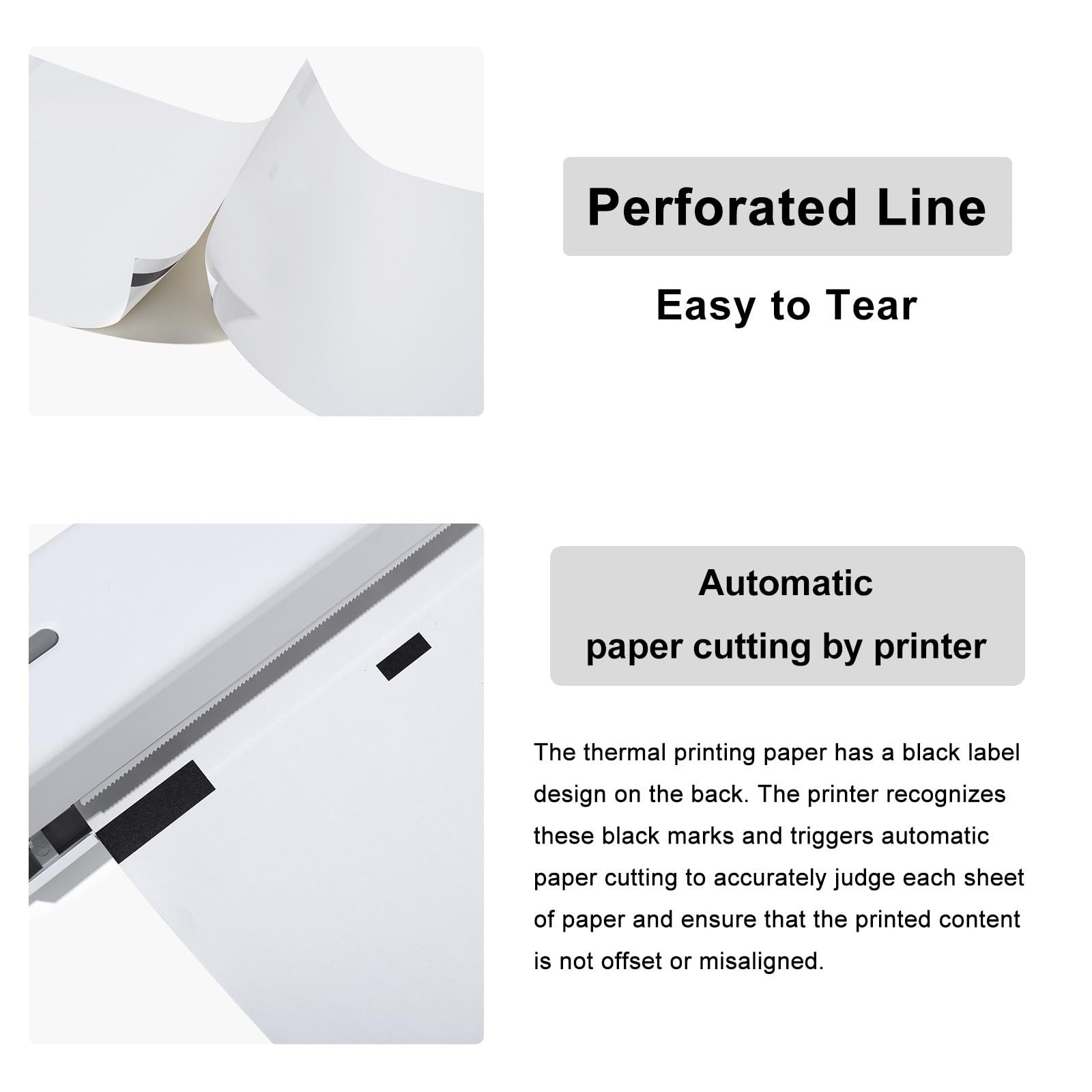 8.5×11 A4 Thermal Printer Paper – BPA/BPS-Free, Continuous, 300 Sheets, Compatib