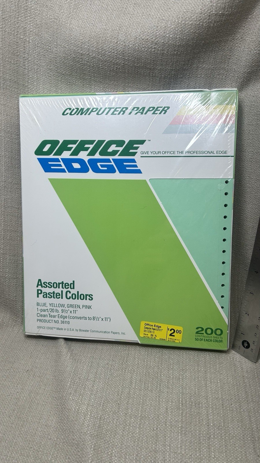 Vintage Office Edge Continuous Feed Computer Printer Paper Pastel Color 200
