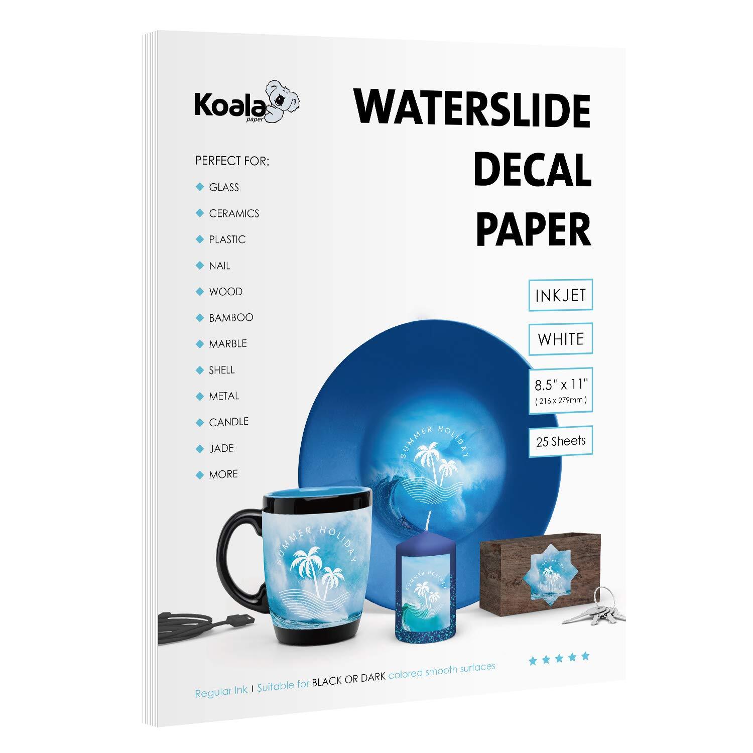 Koala 25 Sheets Waterslide Decal Paper for Inkjet Printer – WHITE 8.5×11 Inch…