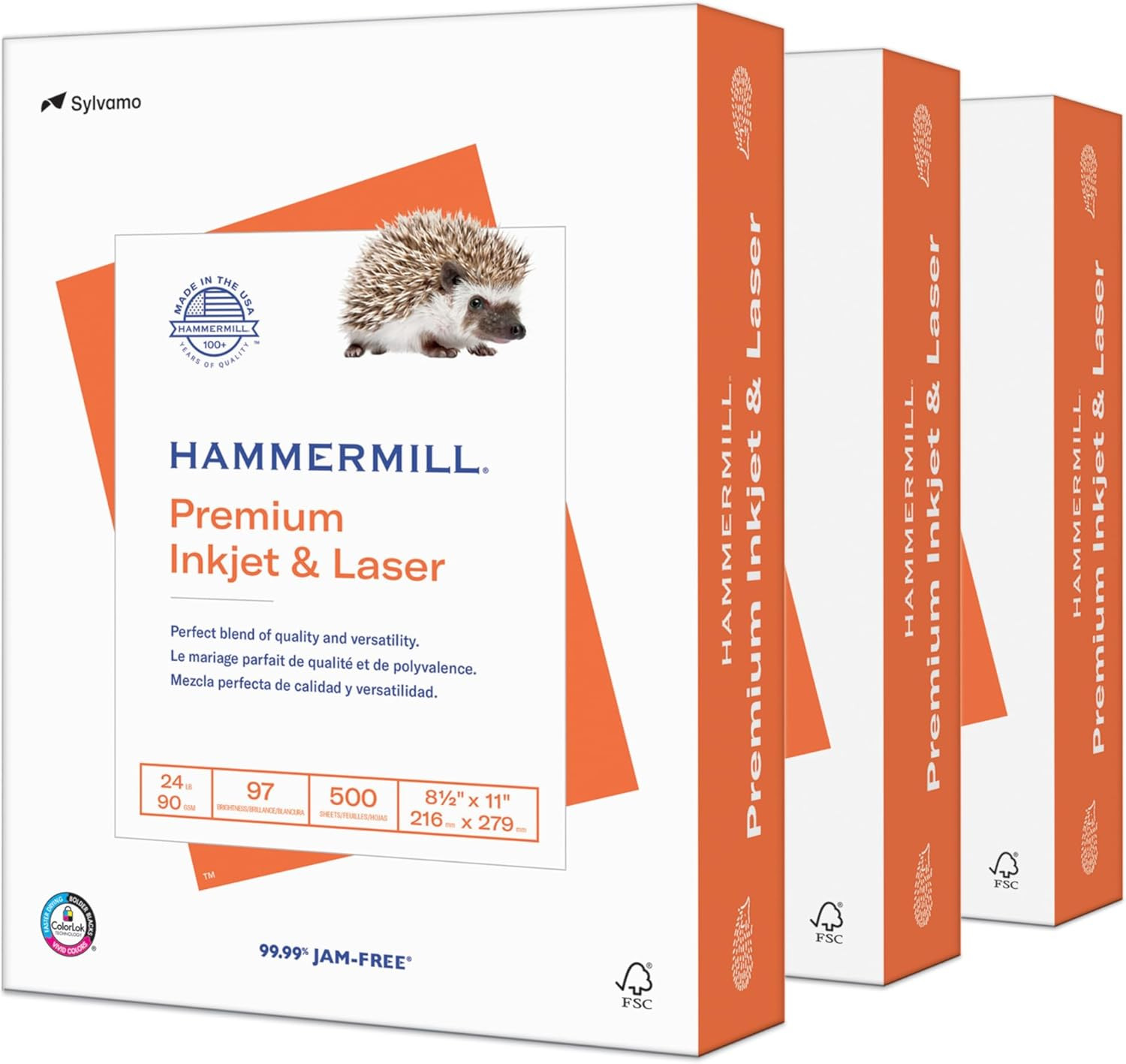 Hammermill Printer Paper, Premium Inkjet & Laser Paper 24 Lb, 8.5 X 11-3 Reams (