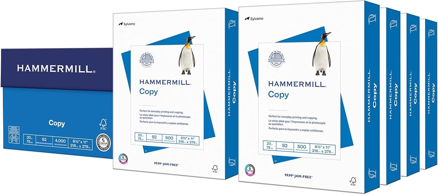 Copy Paper 20 lb 8.5 x 11 White 4000 Sheets 92 Bright with ColorLok Technology