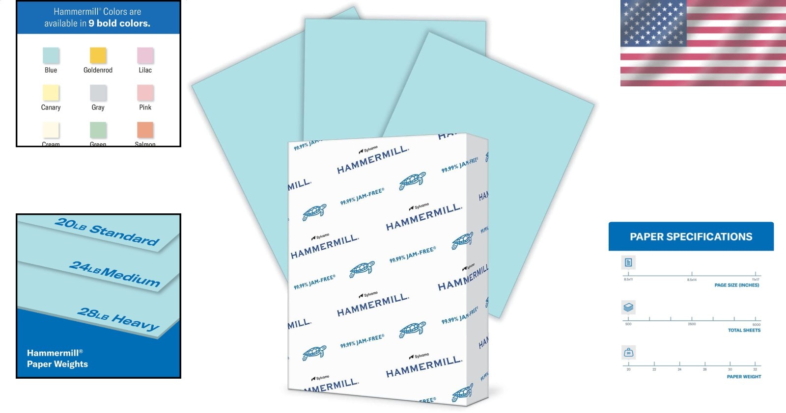 Blue Printer Paper 500 Sheets 20lb Letter Size 8.5×11 FSC Certified