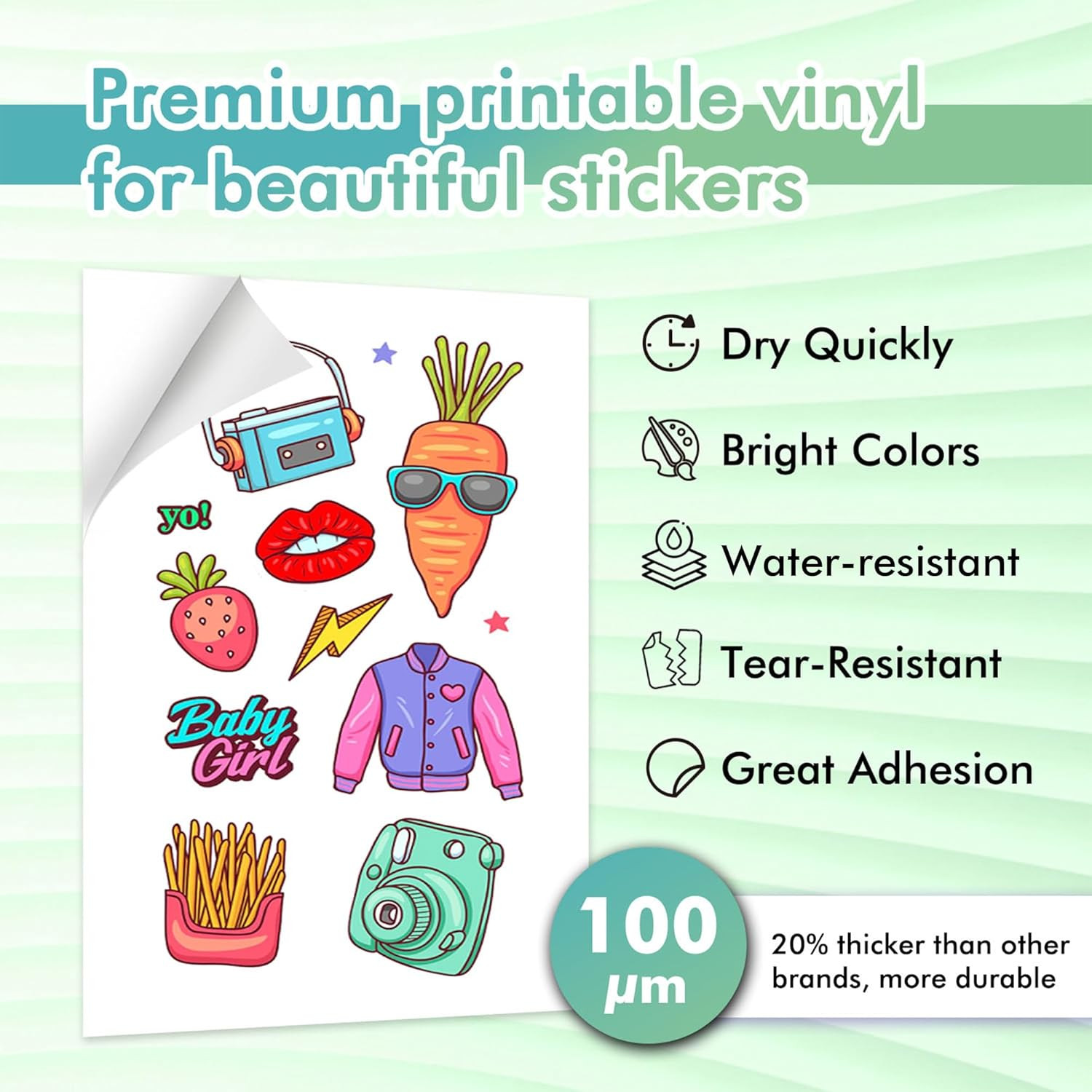 Printable Vinyl Sticker Paper for Inkjet Printer – 20 Sheets Matte White Vinyl S