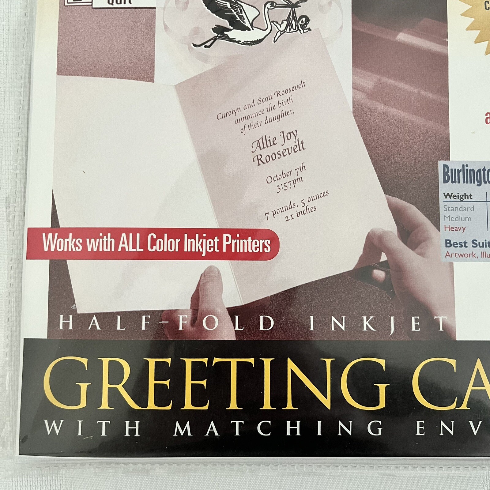 BURLINGTON Ink Jet/Laser 20 Greeting Cards Half Fold 5 1/2″ x 8 1/2″ NEW white