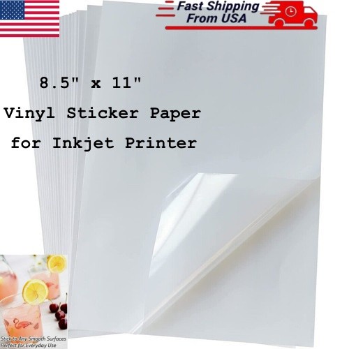 Clear Printable Vinyl Sheets for Inkjet Printer 8.5×11 Inch for Crafts, Labels