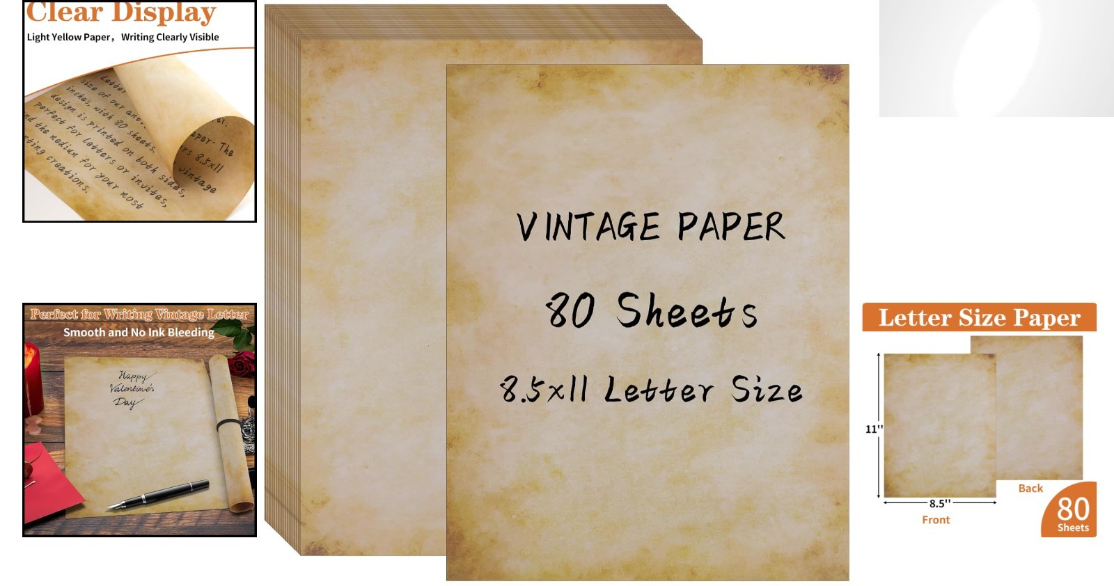 Aged Decorative Stationery – 80 Sheets 8.5″x11″ Perfect for Calligraphy & DIY