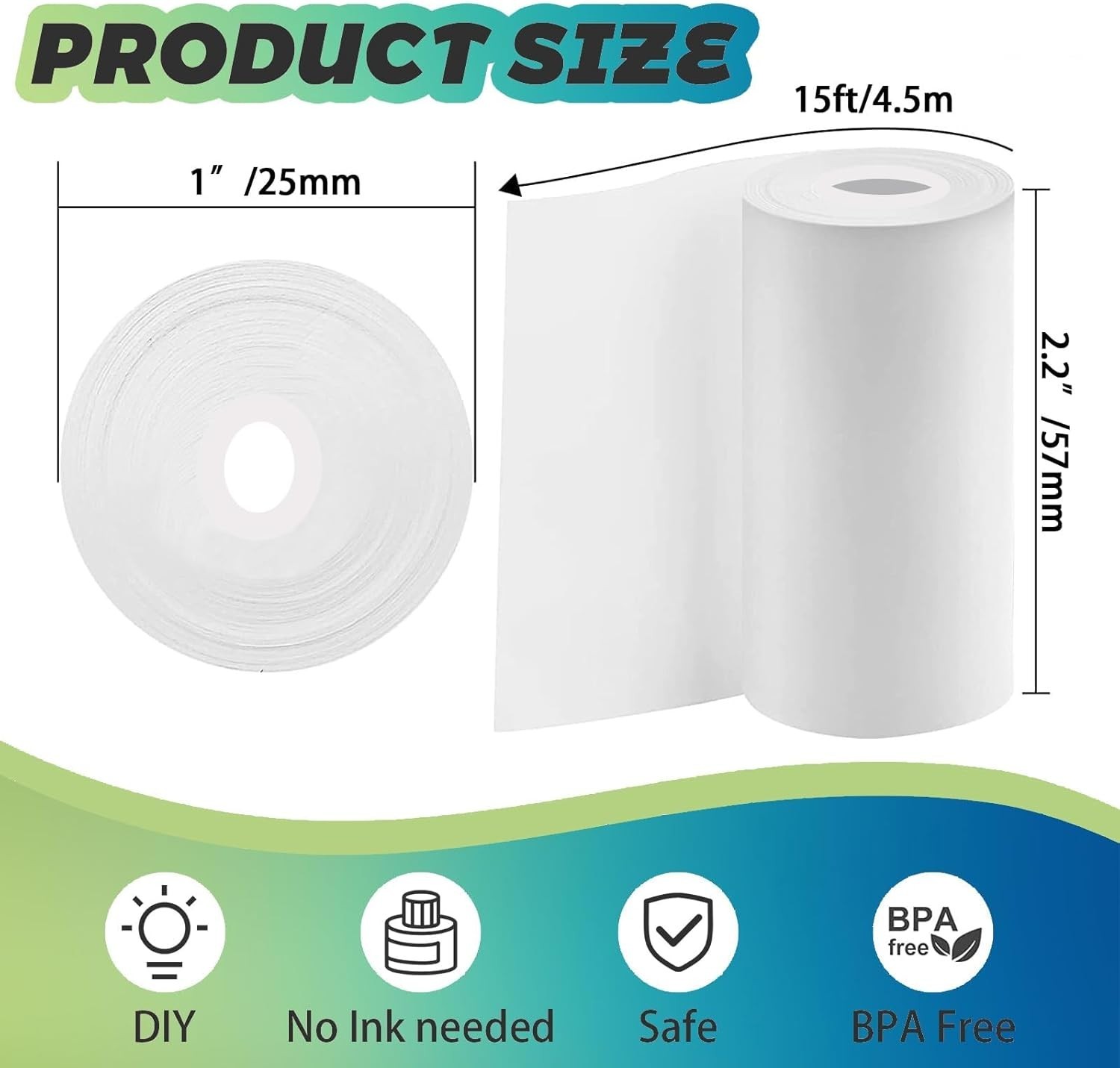 5 Rolls Thermal Printer Paper & 5 Rolls Self-adhesive Stickers, White Printer Pa