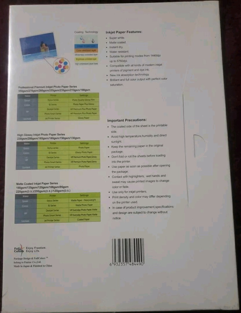 FULL COLORS A4 MATTE COATED INKJET PAPER 108g/m -50Sheets