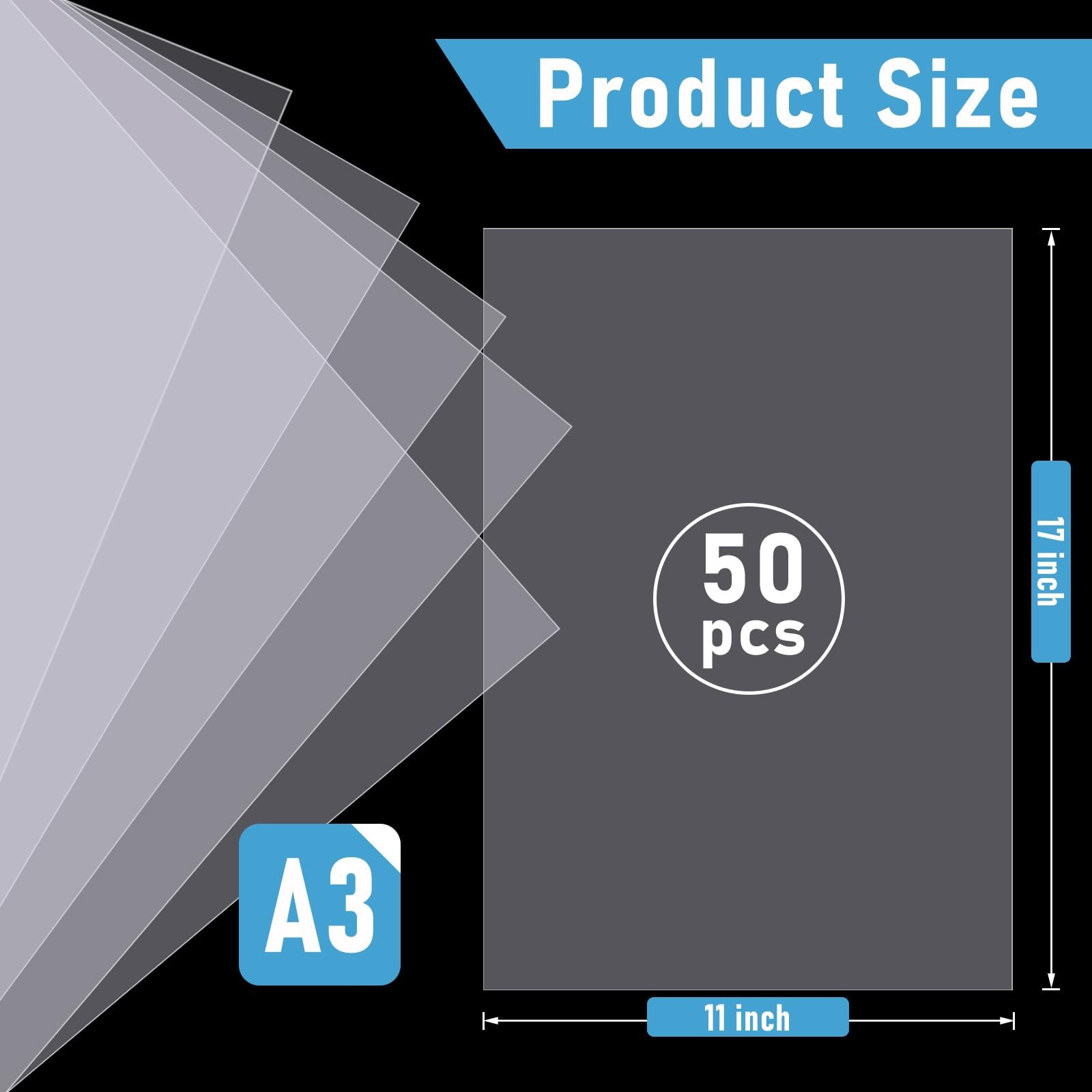 50 Sheets Waterproof Inkjet Transparency Film 11 x 17 Inch Transparency Paper…