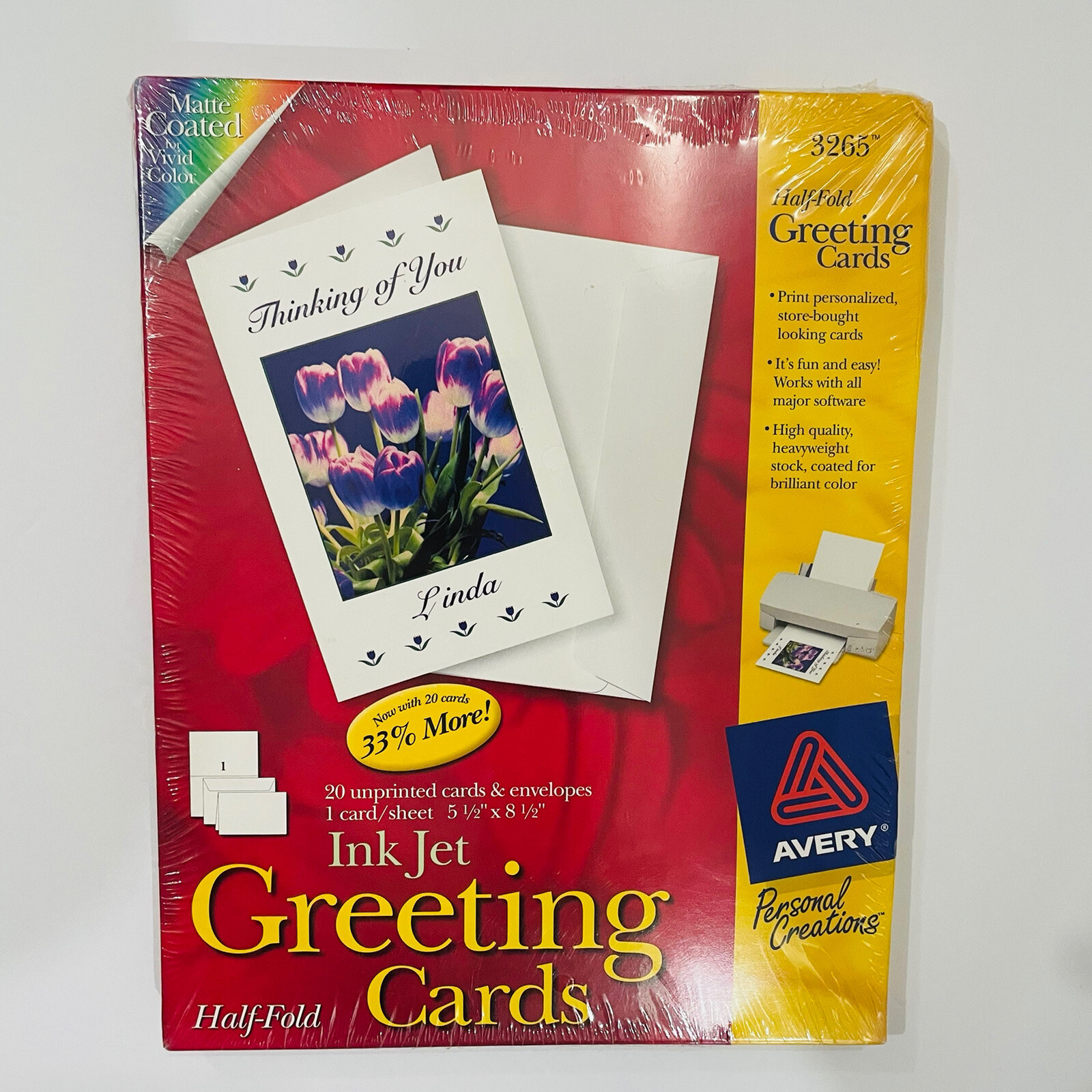 Avery 3265 Ink Jet Greeting Cards Half Fold 5 1/2″ x 8 1/2″ 20 Unprinted Cards