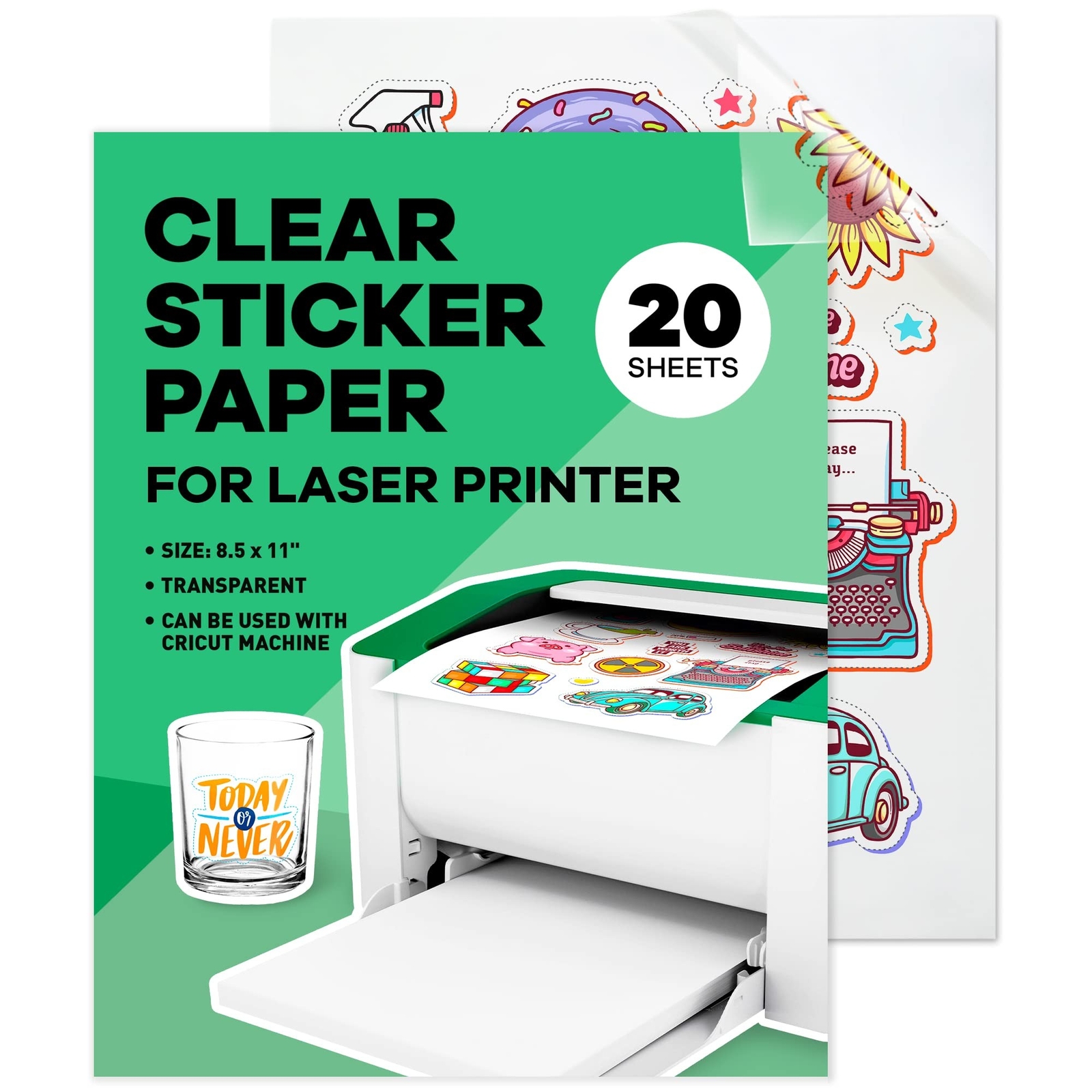 Clear Sticker Paper for Laser Printer (20 Sheets) – Vinyl Sticker Paper for L…