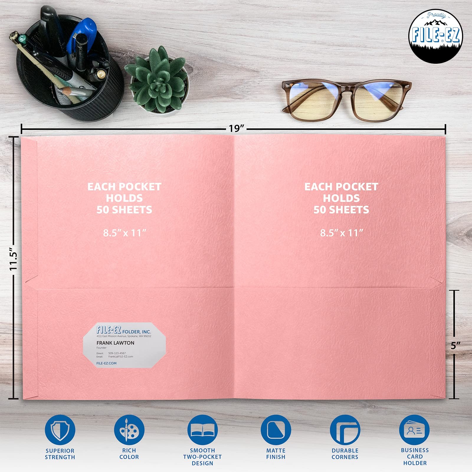 Two-Pocket Folders Color, 125-Pack, Durable Textured Paper Pink 125 Folders