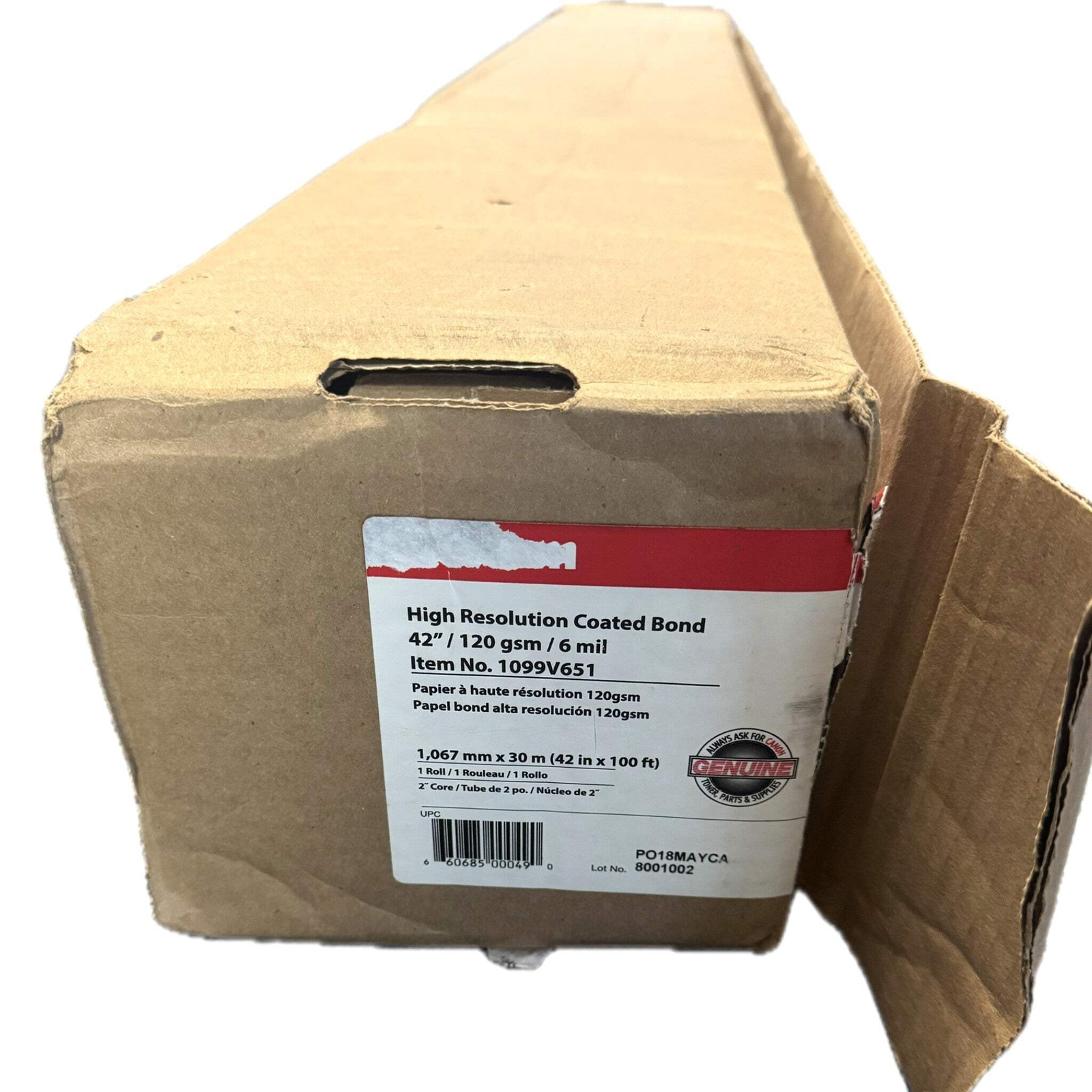Canon High Resolution Coated Bond Paper 1099V651,120gsm, 6mil, 42 in x 100 ft
