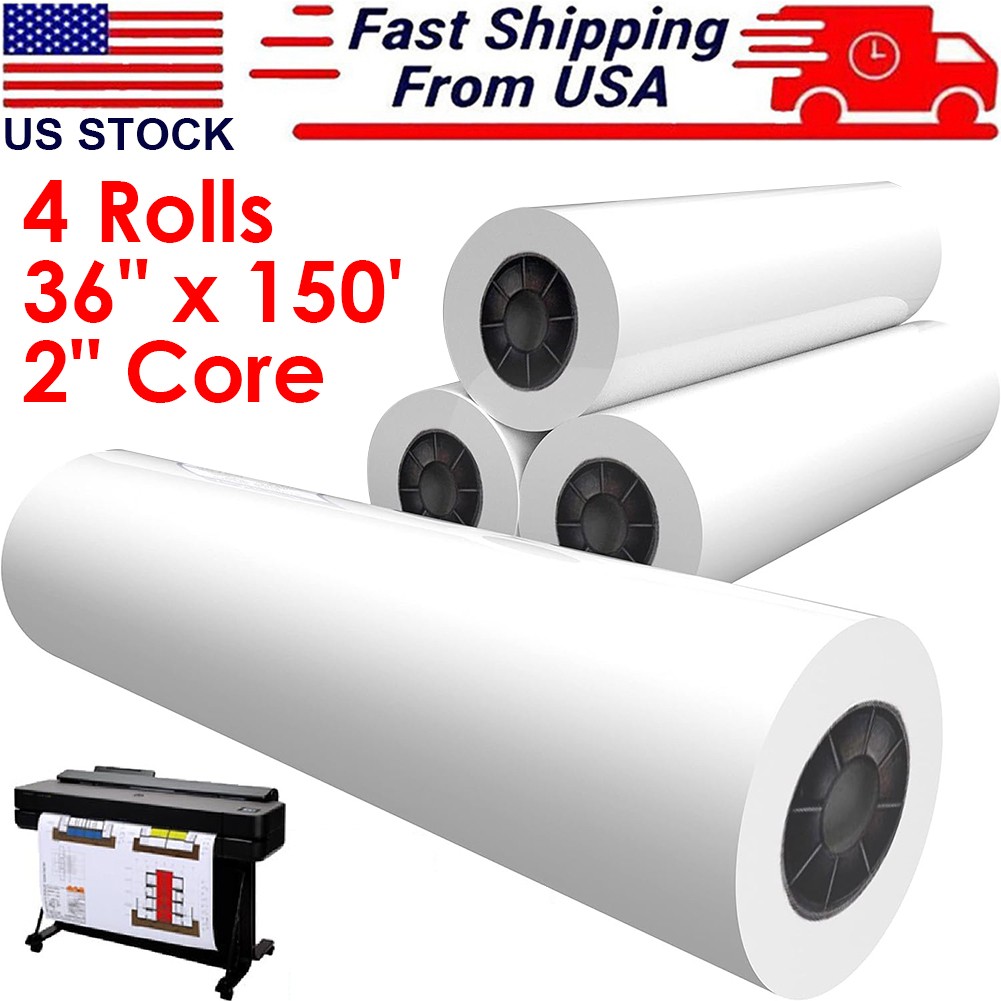 4 Rolls 36″ x 150′ 20lb Bond Plotter Paper for Wide Format Inkjet Printers US