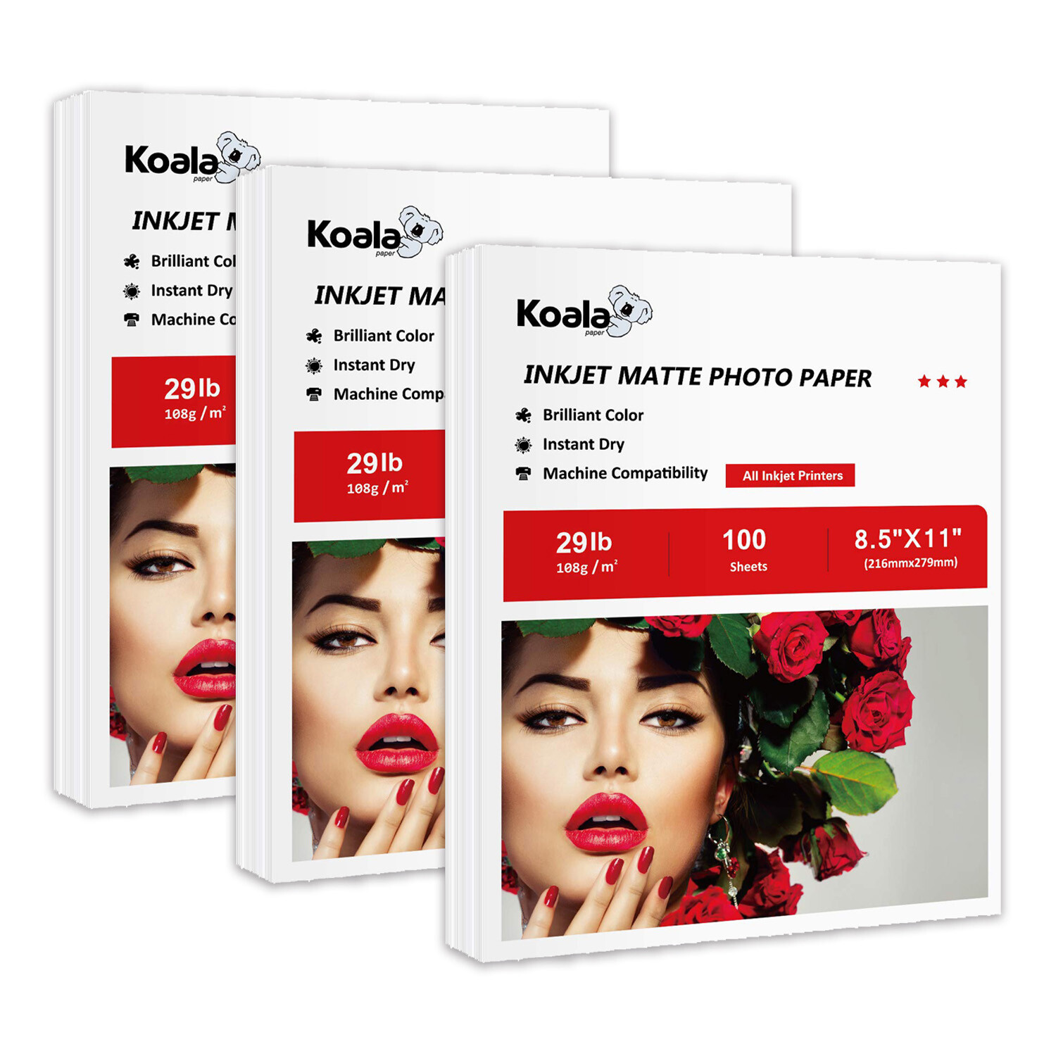 Koala Inkjet Photo Paper 8.5×11 Matte 300 Sheets 108gsm Thin Printer Paper 29lb
