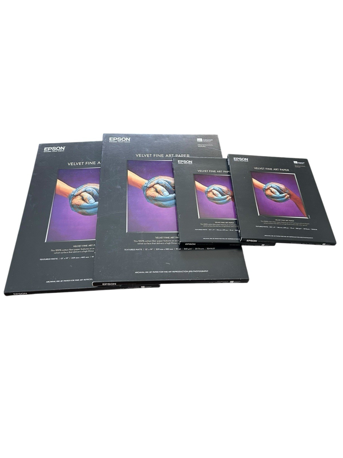 Epson Velvet Fine Art Paper. Two 13” X 19”, Two 8.5” X 11” Lot Of 4 Total