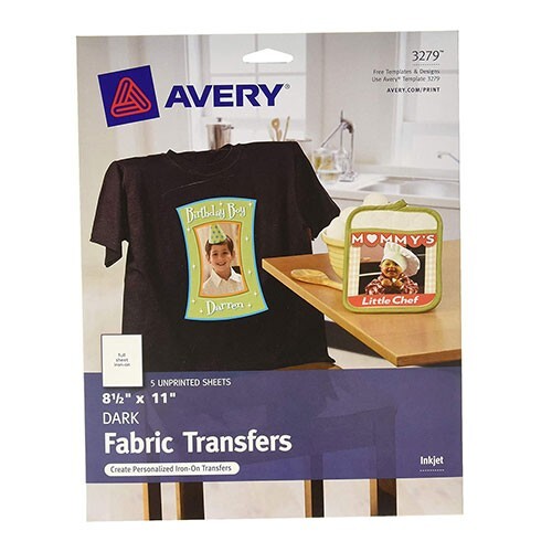 Avery 3279 DIY T-Shirt Transfers Dark Fabrics 5/Pk Iron-On 8 1/2″X11″ Ink Jet