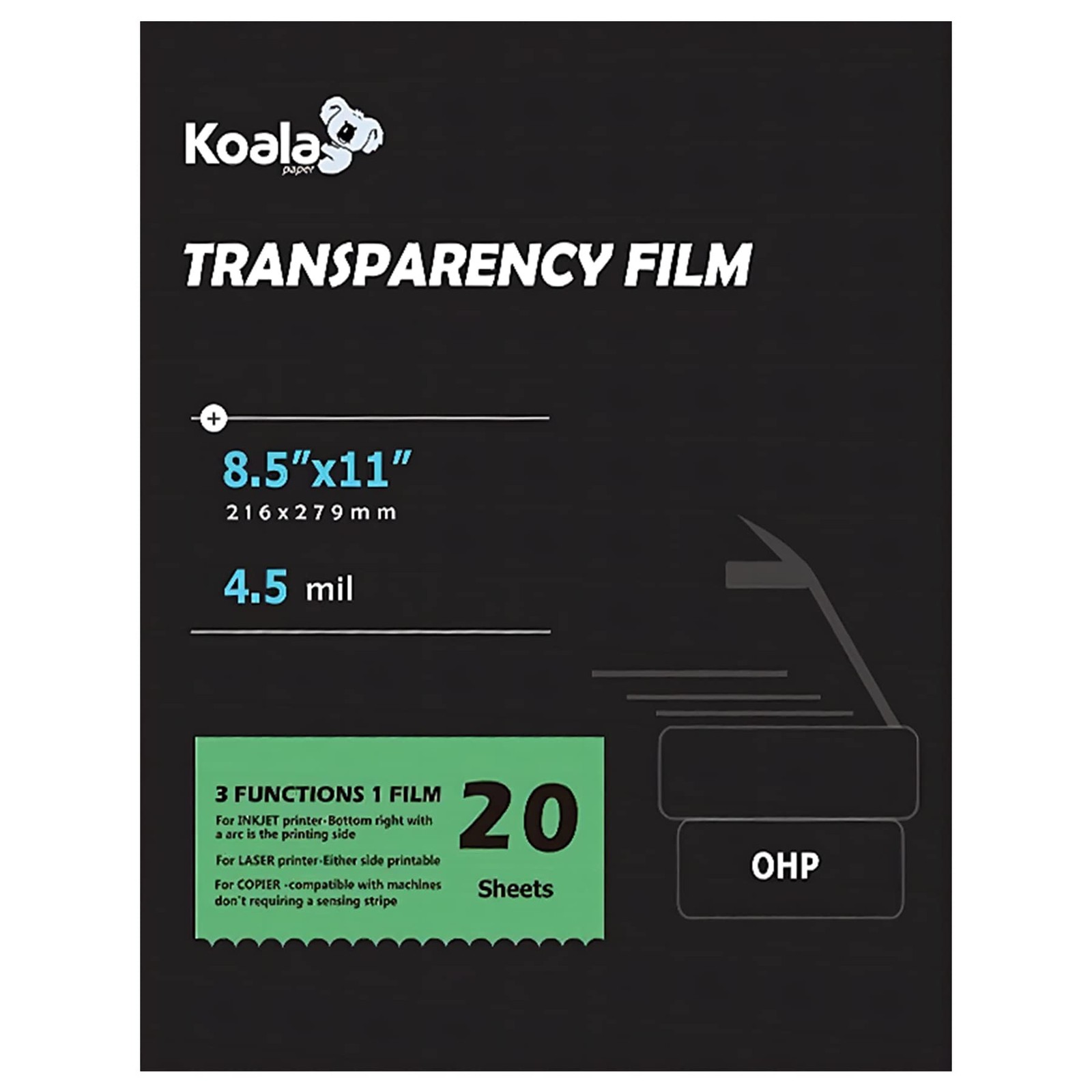 Transparency Film for Inkjet/Laser Jet Printers – 8.5 x 11 Inch 20 Sheets Pri…