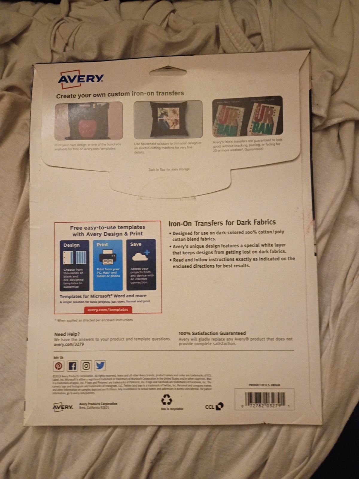 Avery dark fabric transfers 8.5×11 full sheet iron on t-shirts 5/pk (3279)