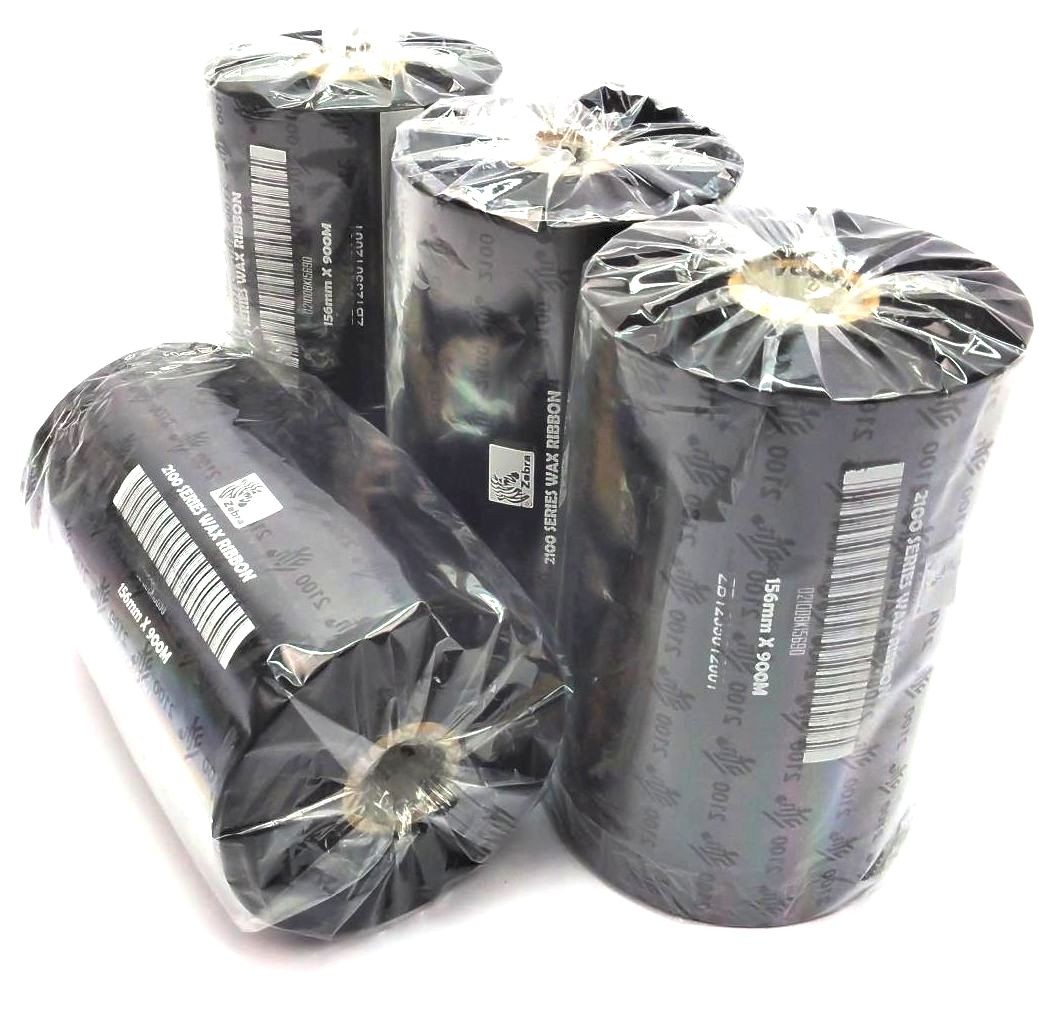 Zebra 156mm x 900M 2100 Wax Ribbons Black 02100BK15690 Genuine OEM – 4 Rolls