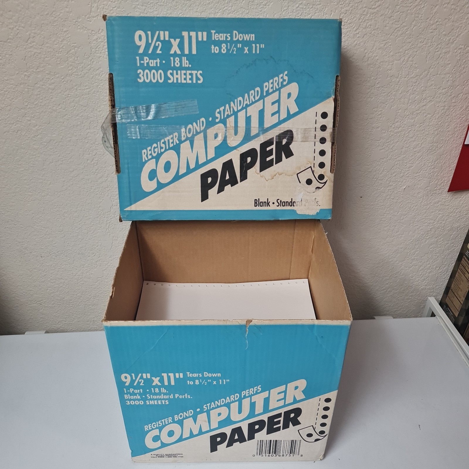 9.5″ x 11″ Continuous Feed Paper 18 Lbs approx 1500 sheets half box used vintage