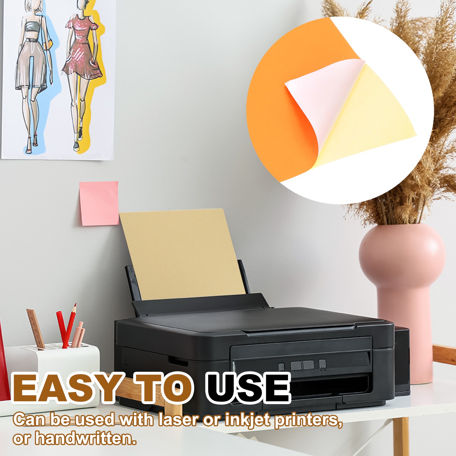 15 Sheet Printing Adhesive Paper for Inkjet Printers, Orange
