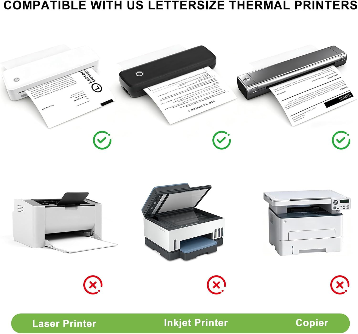 100 Sheets Thermal Printer Paper 8.5 X 11 Inch US Letter Size Thermal Paper