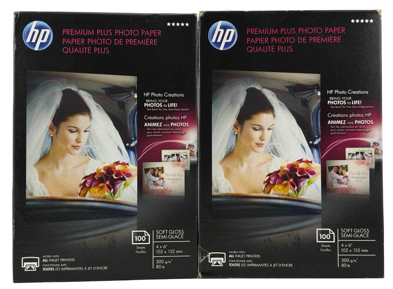 2 Pack HP Premium Plus Soft Gloss Photo Paper 100 Sheets 4×6 Hewlett Packard