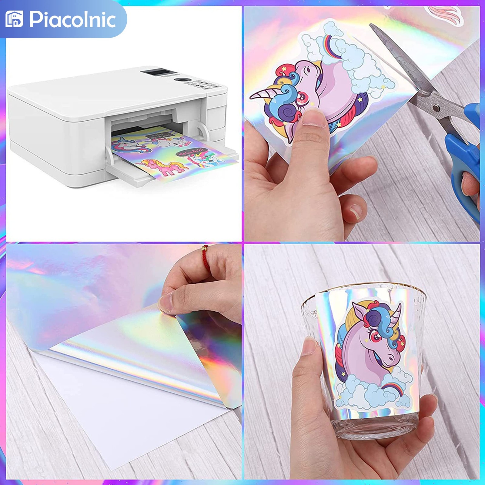 Holographic Sticker Paper, 20 Sheets 5 Styles A4 Printable Clear Vinyl S…