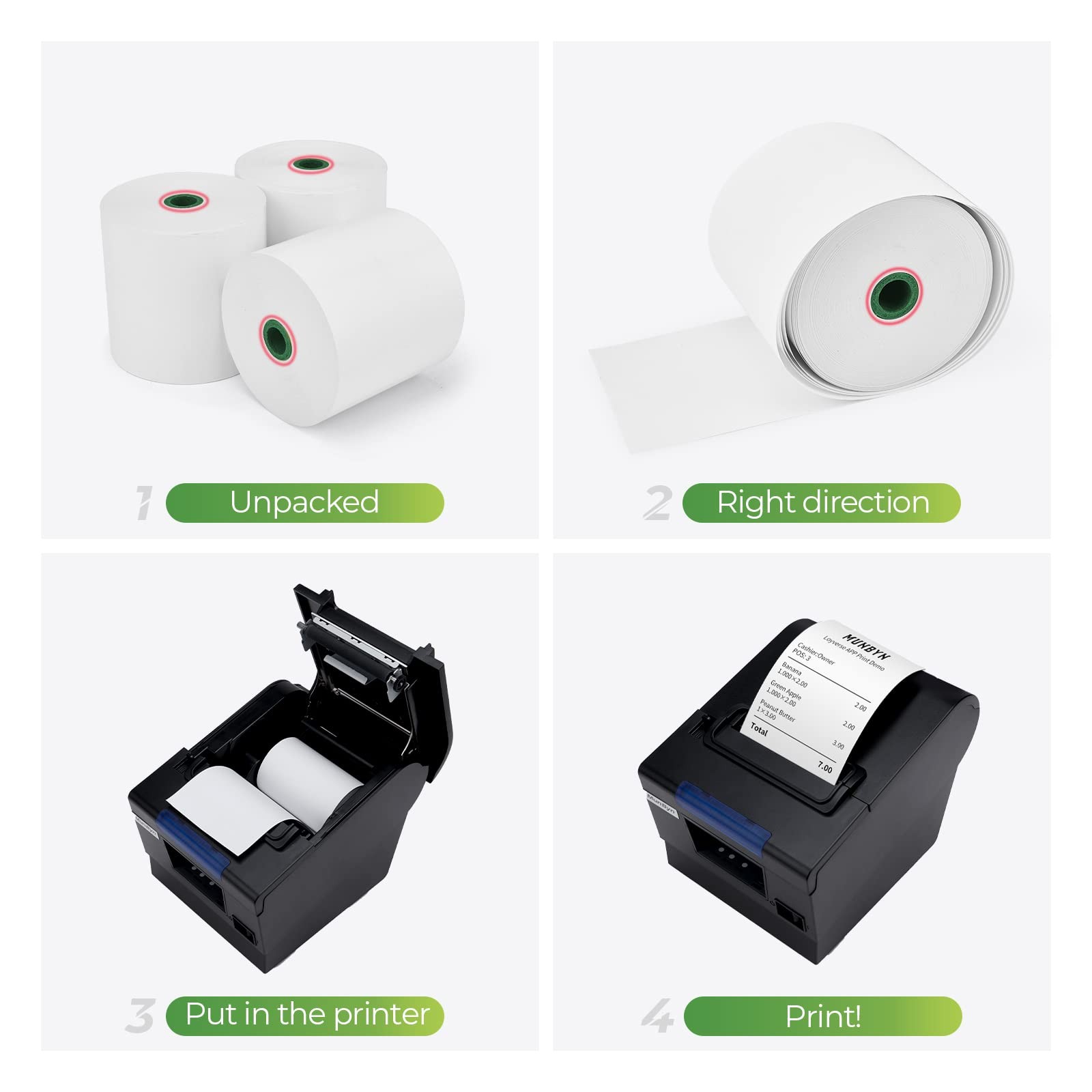 MUNBYN Thermal Paper 3 1/8 x 230ft, 10 Rolls Receipt 3 1/8″ x 230′, White