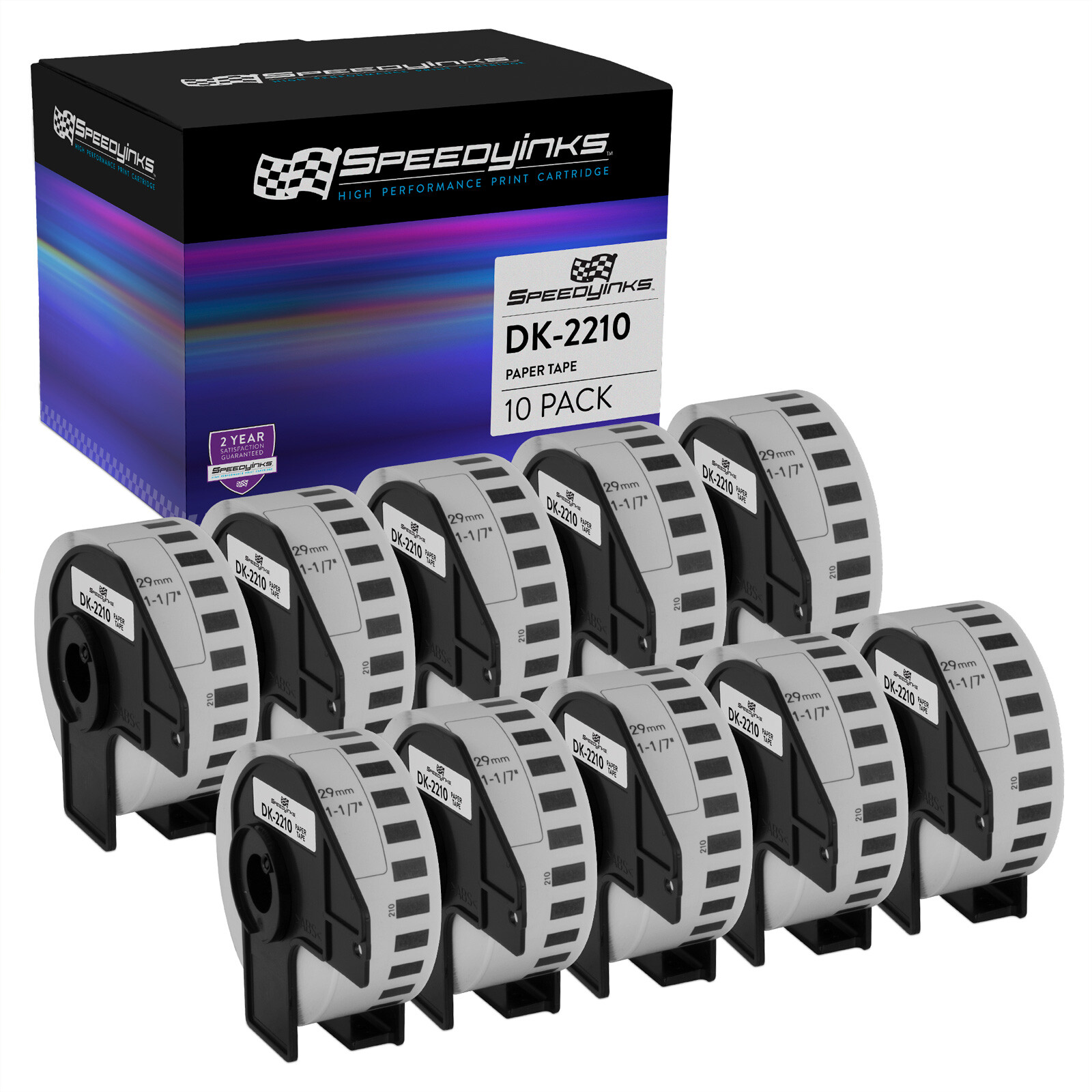 10PK Compatible Brother DK-2210 White Paper Tape – 1.1 in x 100 ft