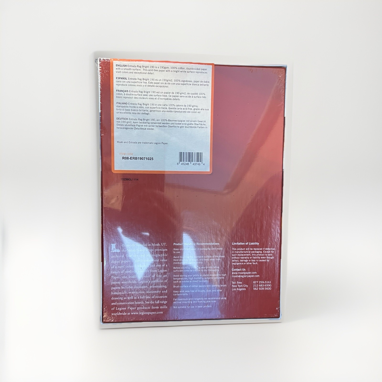Moab Entrada Rag Bright 190 Double Sided 7×10” Fine Cotton Paper – 25 Sheets