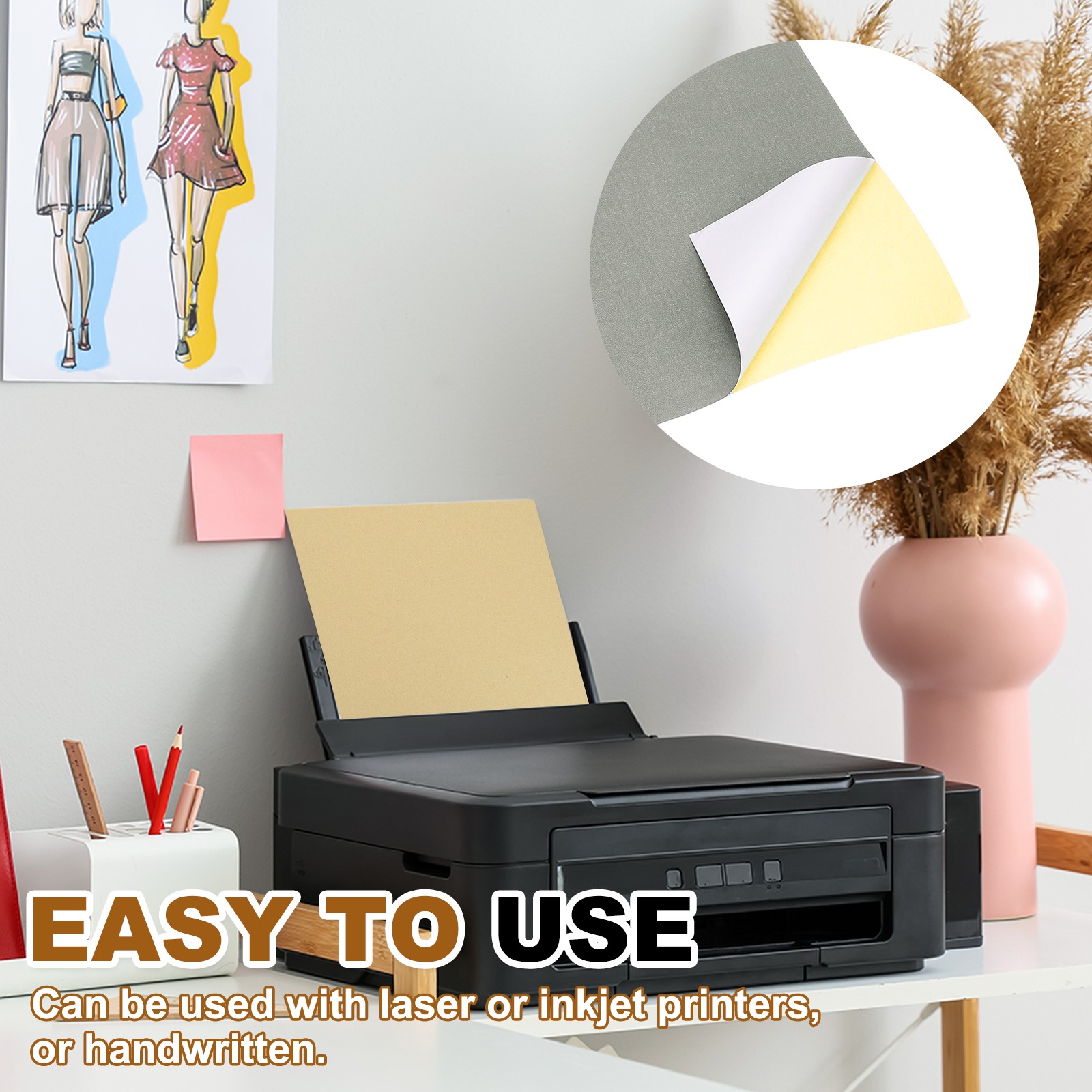 15 Sheets Printable Self Adhesive Sticker Paper for Laser Printer, Gray