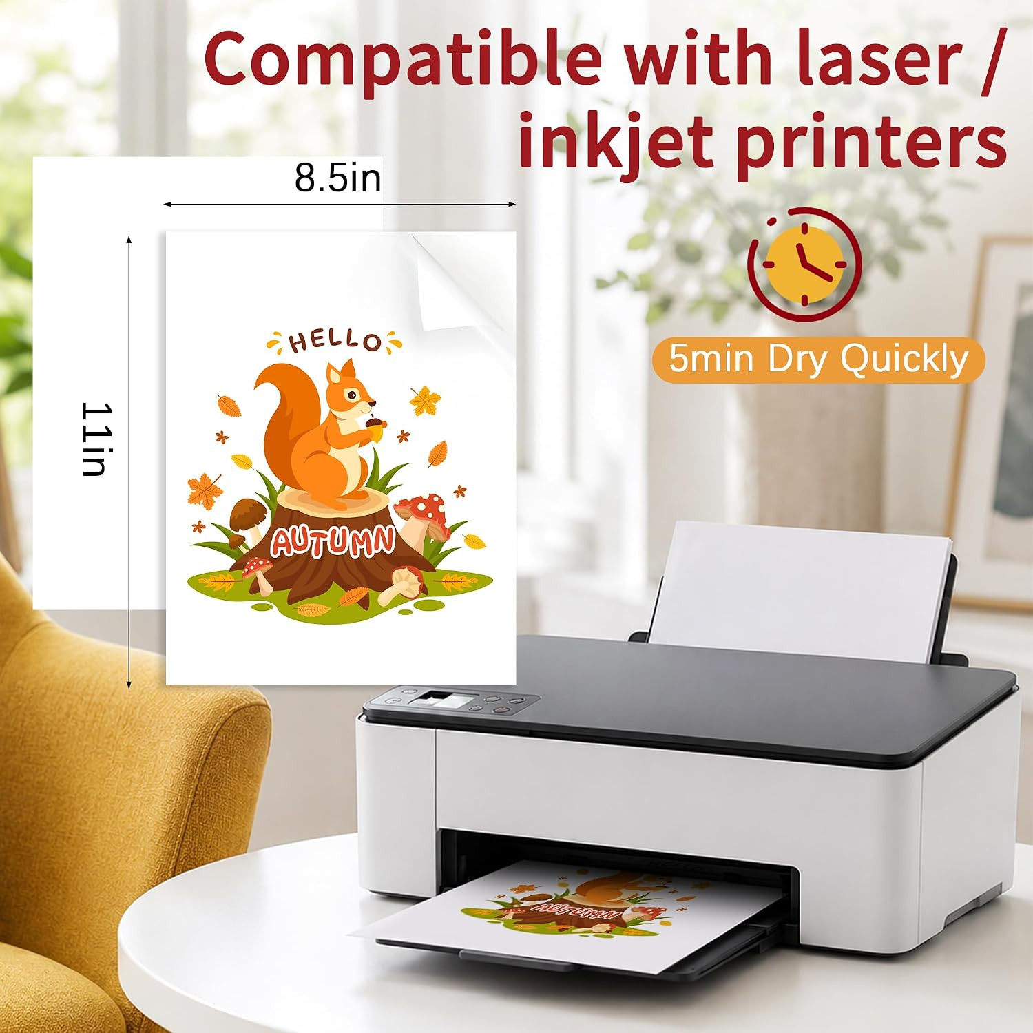 Printable Vinyl Sticker Paper, 50 Sheets (30 Matte + 20 Glossy) 8.5X11″ | for In