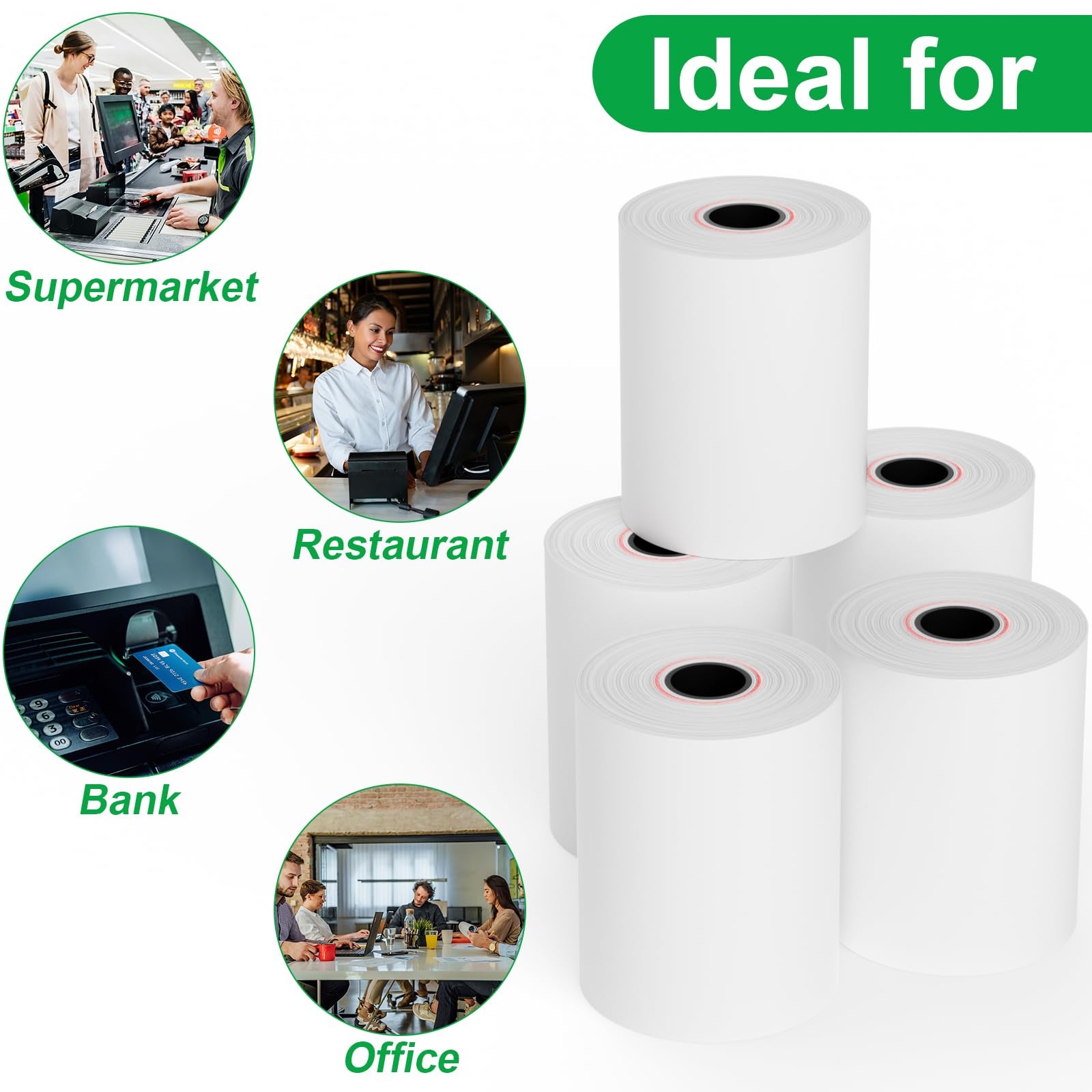 Thermal Paper Rolls 2.25 x 50 ft, 5 Credit Card 2 1/4″ x 50′, white