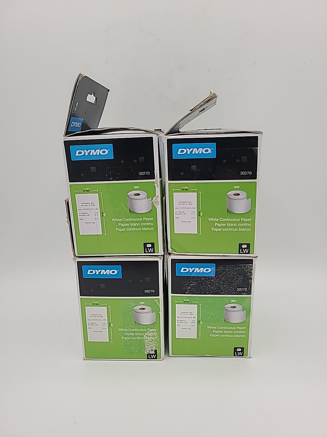 Lot (4) Genuine DYMO 30270 LW Continuous Receipt Paper White 2-1/4″ x 300′ Rolls