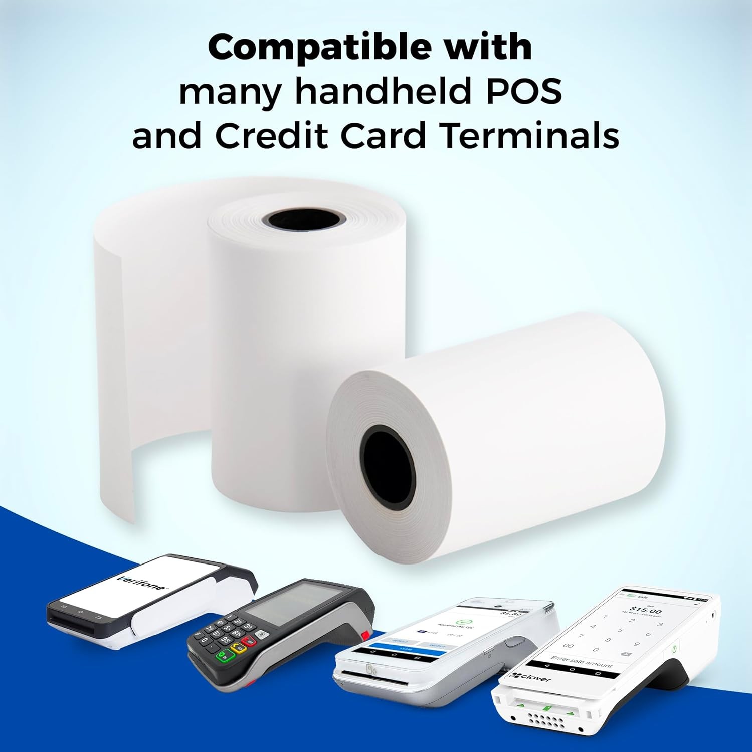 2 1/4” x 65 ft Thermal Paper Receipt Rolls, fits Ingenico 3500 5000 White