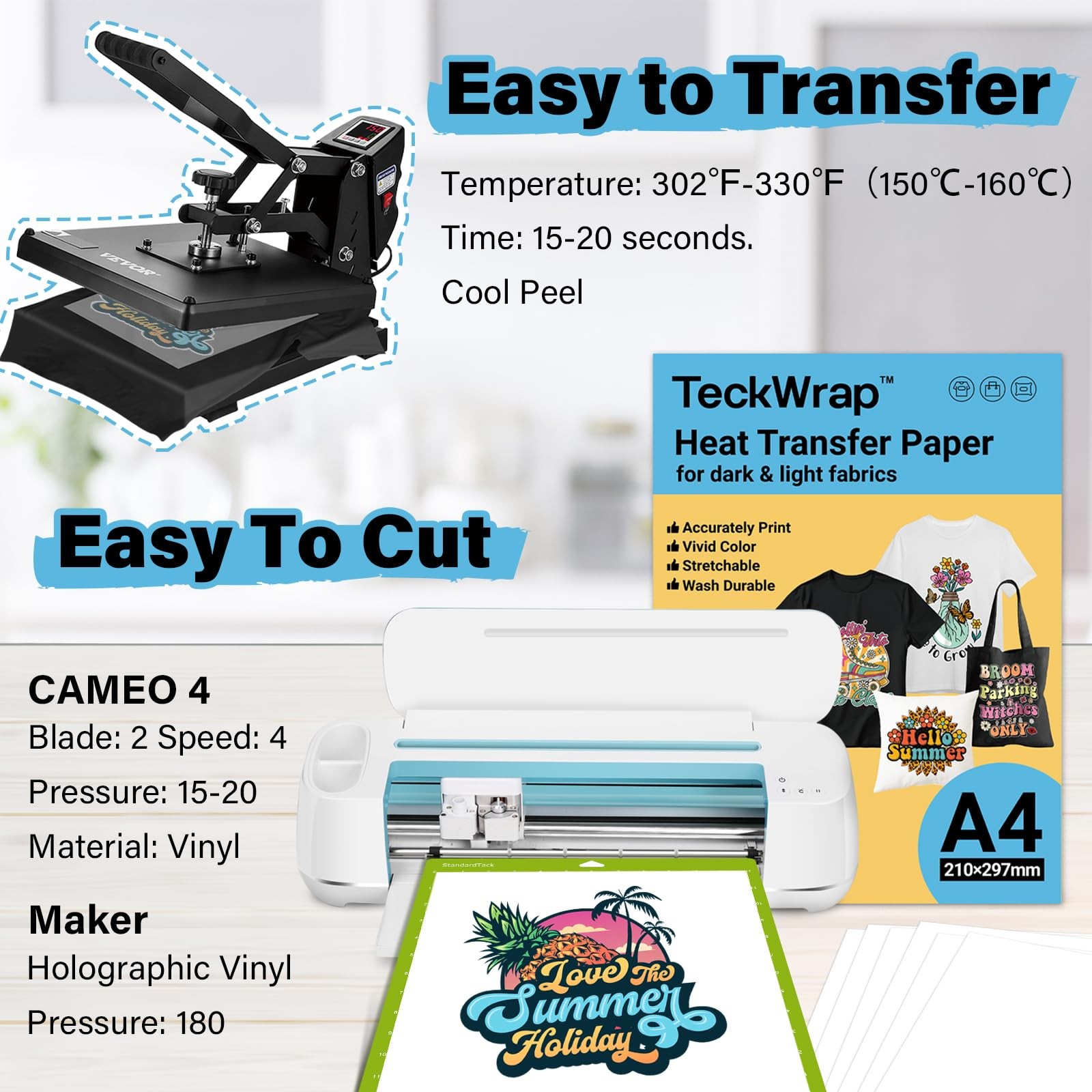 Heat Transfer Paper for T-Shirts 15 Sheets 8.3″ x 11.7″ Inkjet Compatible