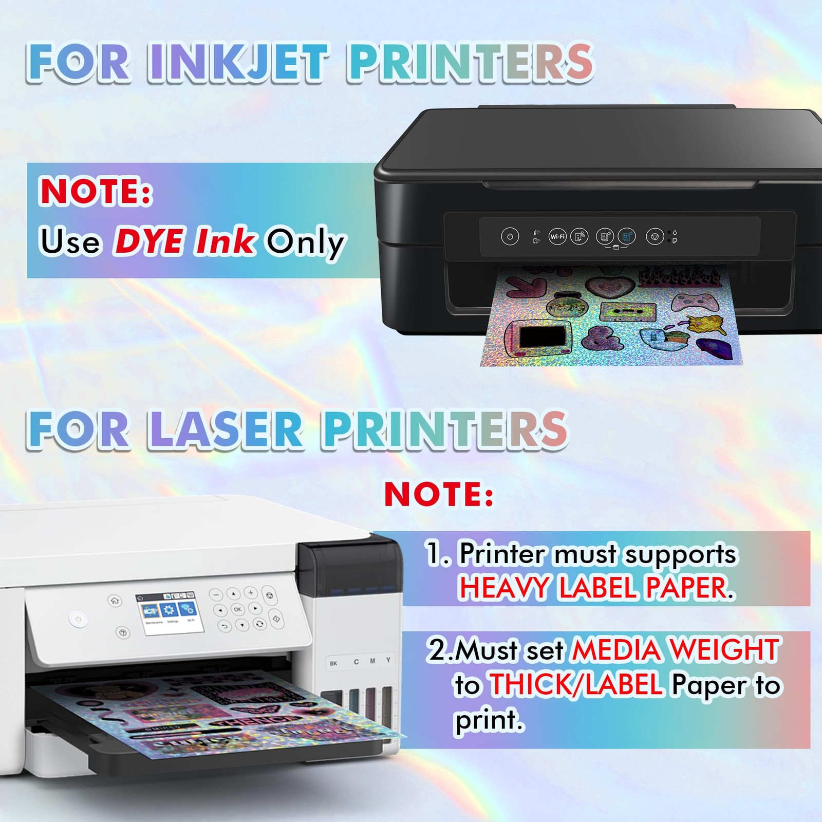 Koala Holographic Sticker Paper for Inkjet & Laser Printers, 20 Sheets Printa…