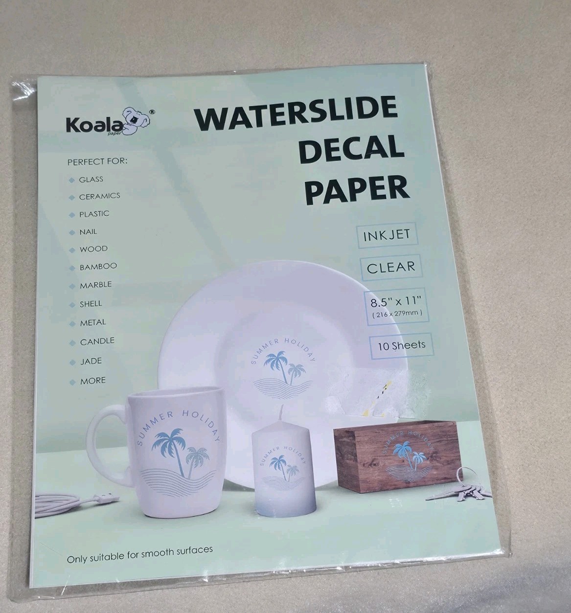 Koala Inkjet Waterslide Decal Paper CLEAR 8.5×11 10 Sheets Water Slide Transfer
