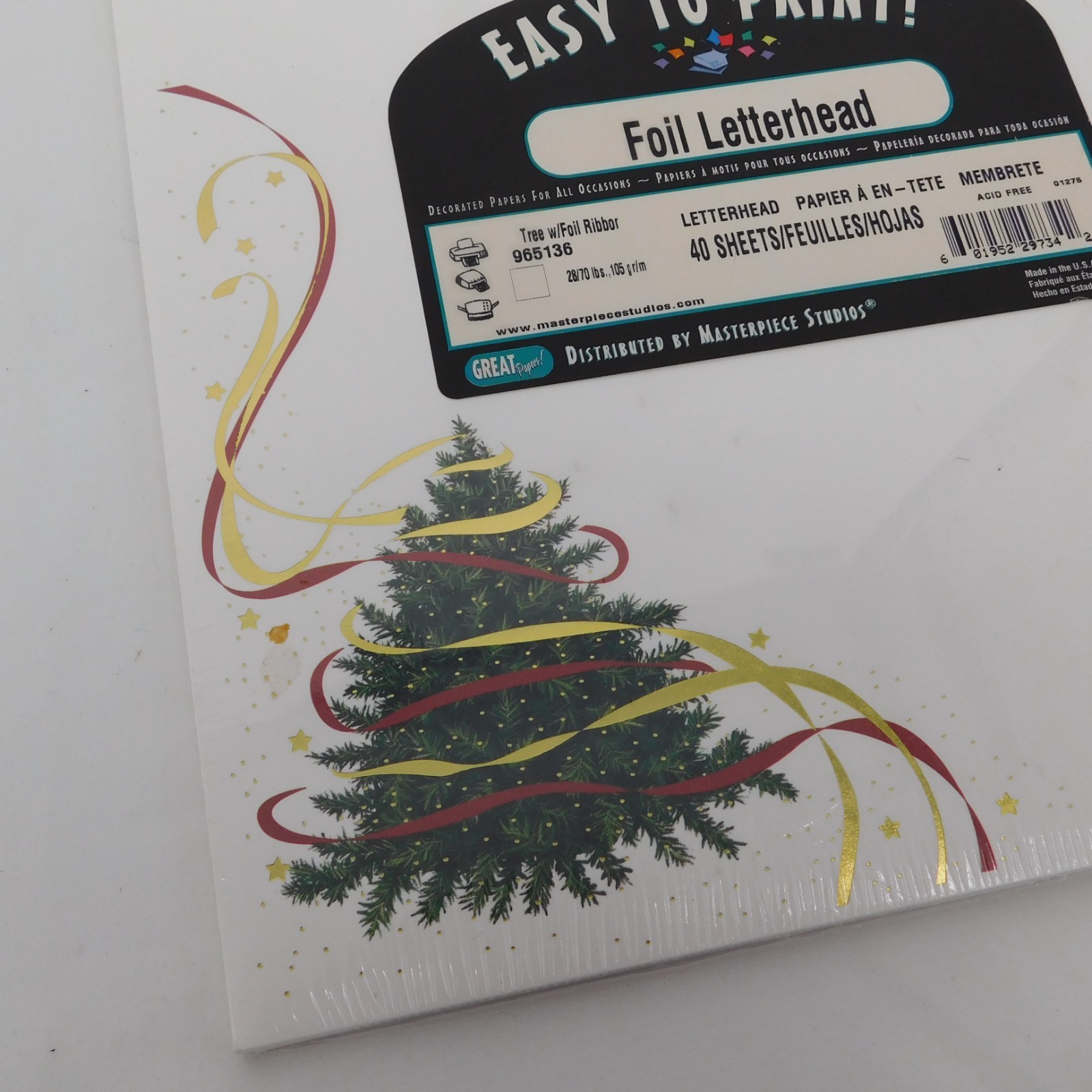 Christmas Tree Foil Ribbon Letterhead Easy to Print 40 Sheets Computer Paper New