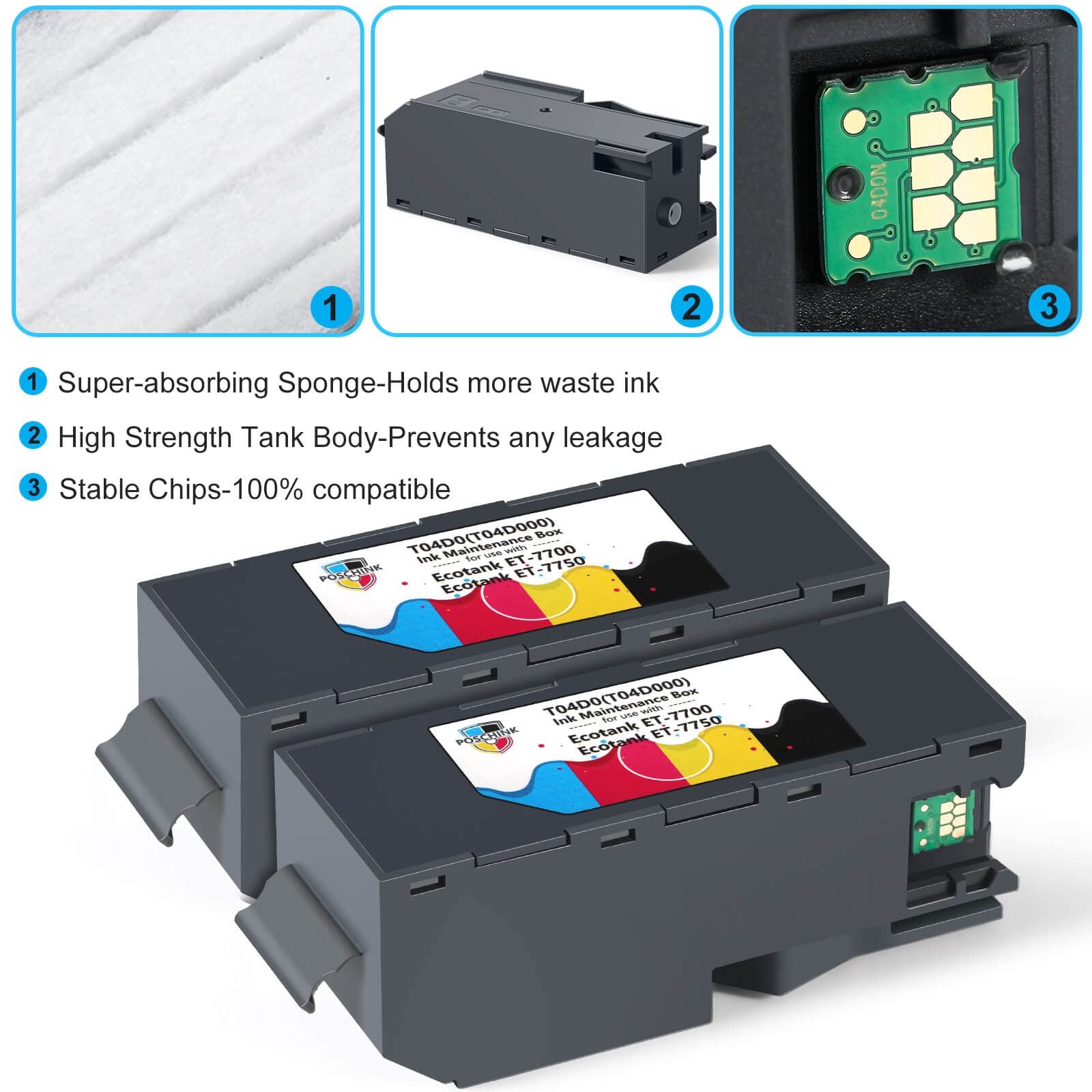 Poschink T04D0 Maintenance Box for Ecotank ET7700 ET7750 / ET-7700 T04D0x2