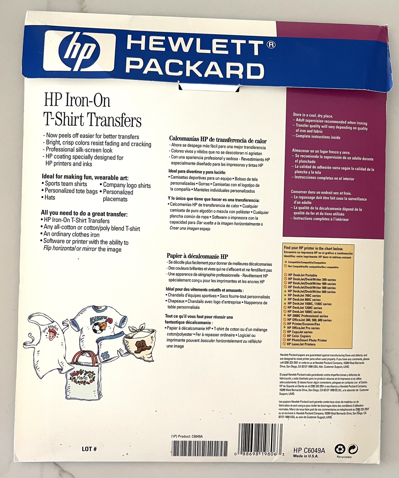 HP Iron-On T-Shirt Transfers 8.25 x 11″ 15 Sheets Total New