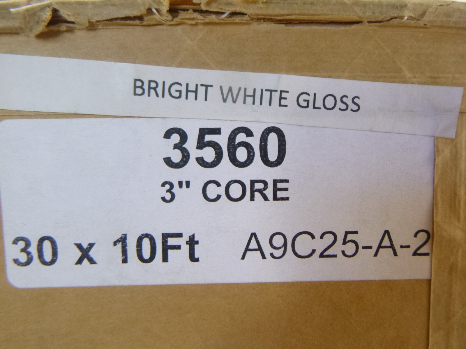 3560 3″ Core Bright White Gloss Paper 30″ x 10 ft. A9C25-A-2