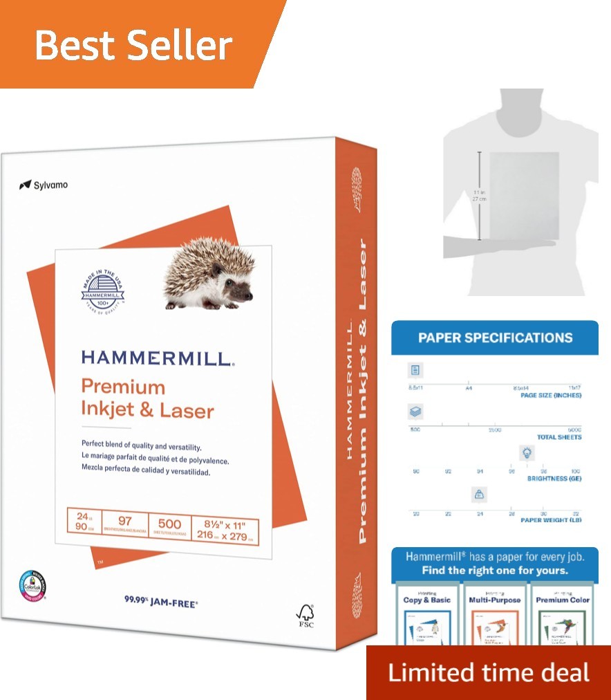 24lb Inkjet & Laser Printer Paper, 500 Sheets – 97 Bright, Eco-Friendly